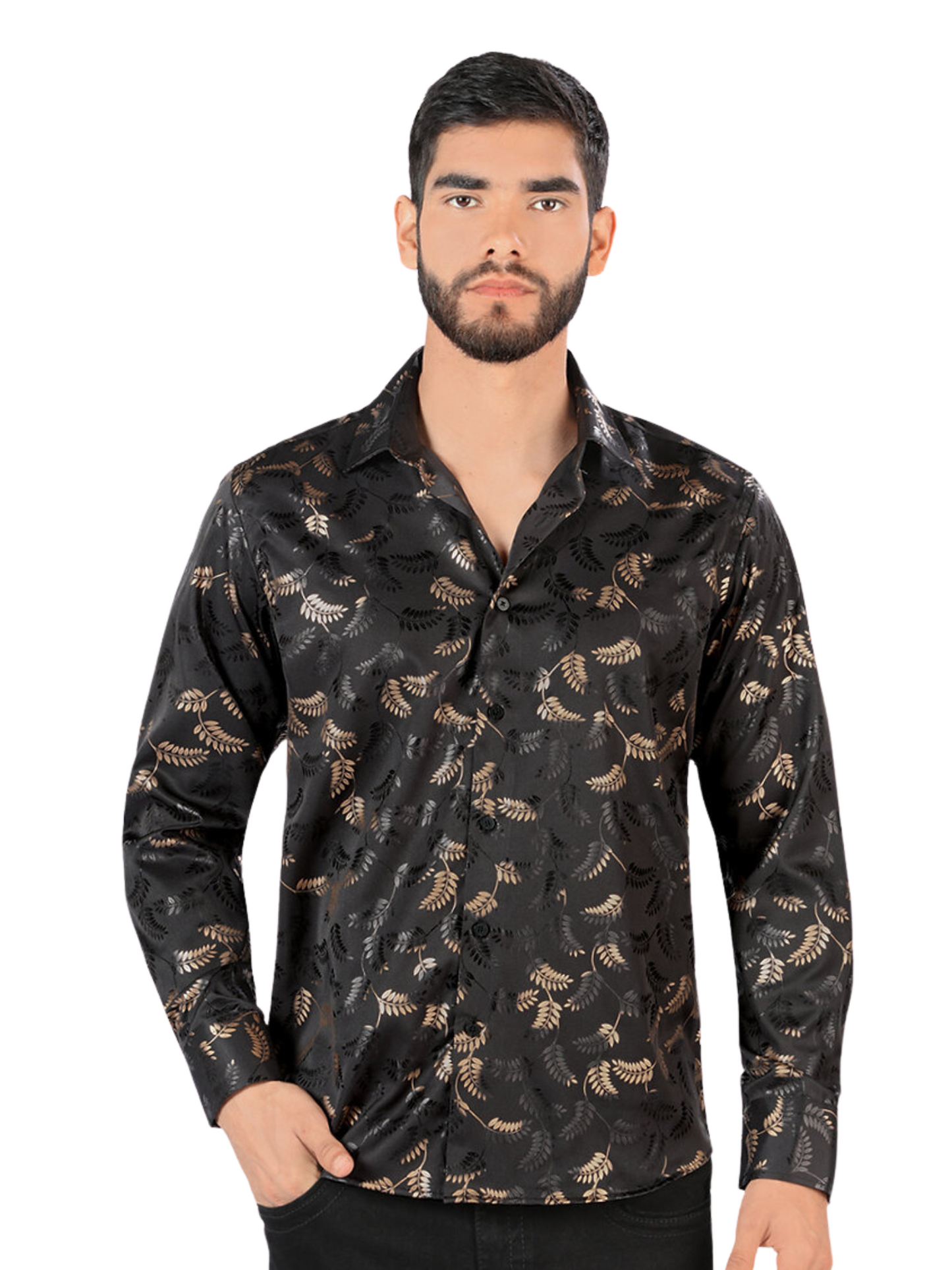 Camisa Casual Manga Larga Estampada para Hombre 'Montero' - ID: 0796 Casual Shirt Montero Black