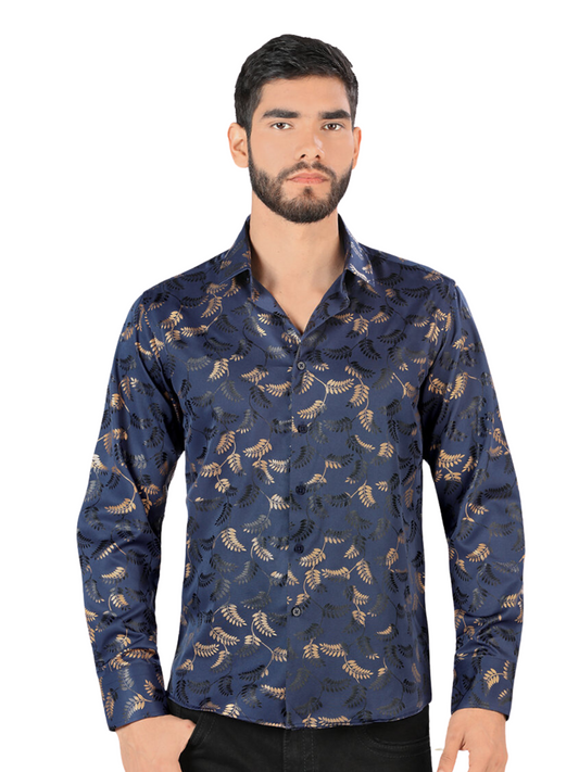 Men's Printed Long Sleeve Casual Shirt 'Montero' - ID: 0796 Casual Shirt Montero Navy