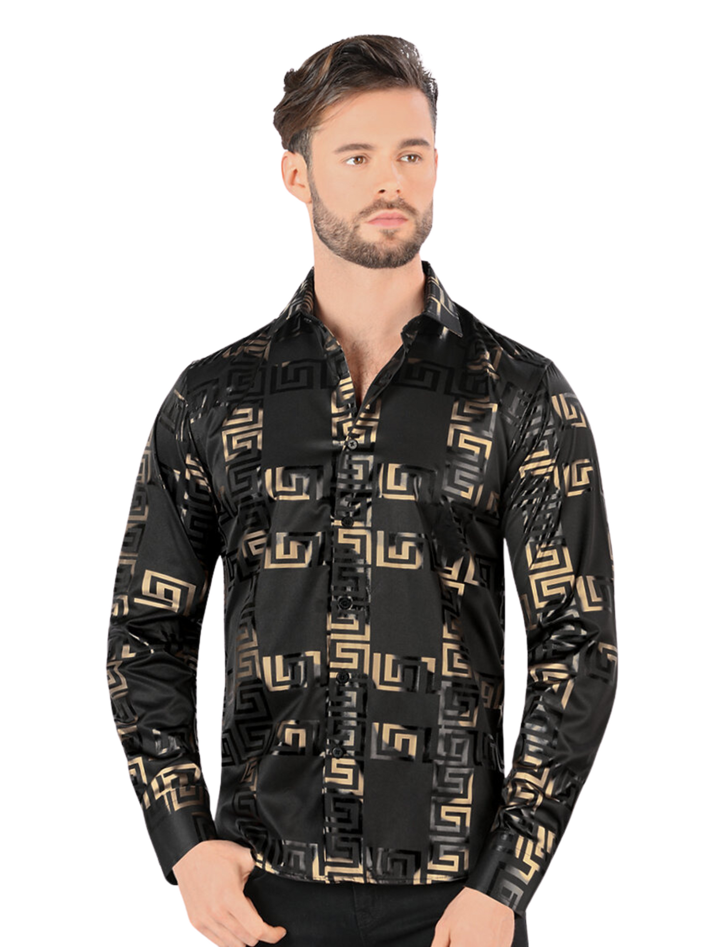 Camisa Casual Manga Larga Estampada para Hombre 'Montero' - ID: 0800 Casual Shirt Montero Black