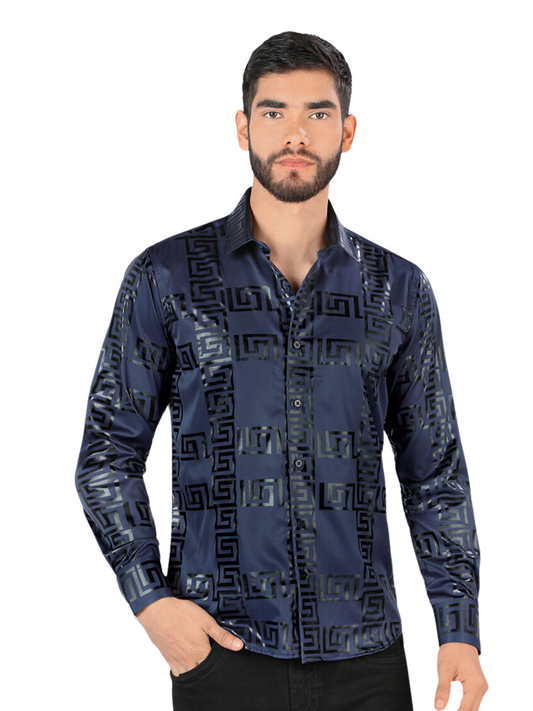 Men's Printed Long Sleeve Casual Shirt 'Montero' - ID: 0800 Casual Shirt Montero Navy