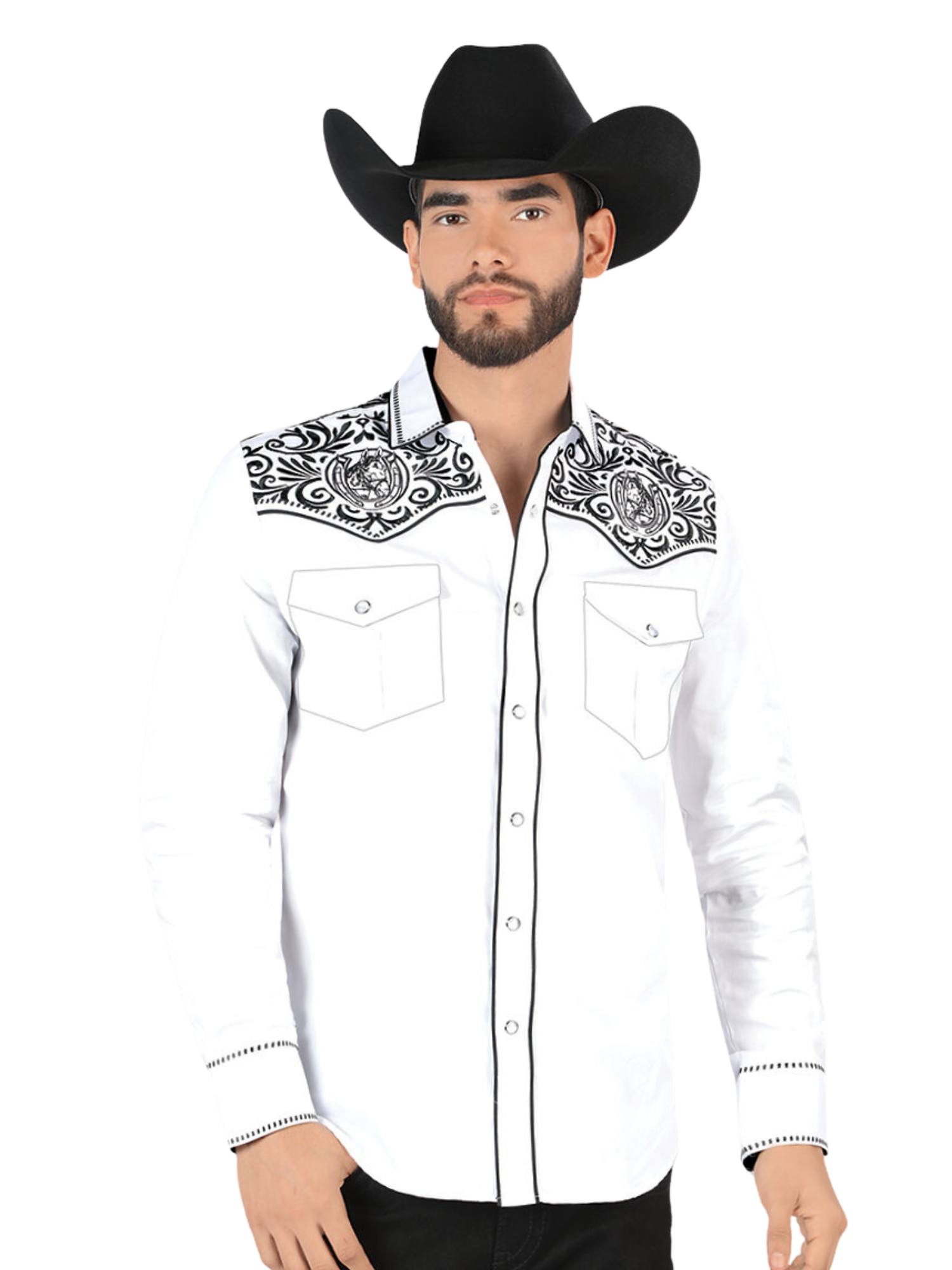 Camisa Vaquera Bordada Manga Larga para Hombre 'Montero' - ID: VA3540 Western Shirt Montero White