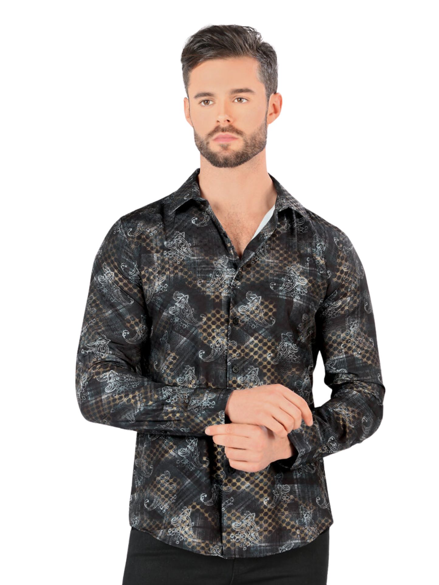 Men's Printed Long Sleeve Casual Shirt 'Montero' - ID: 0434 Casual Shirt Montero Black