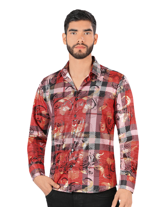 Camisa Casual Manga Larga Estampada para Hombre 'Montero' - ID: 0801 Casual Shirt Montero Red