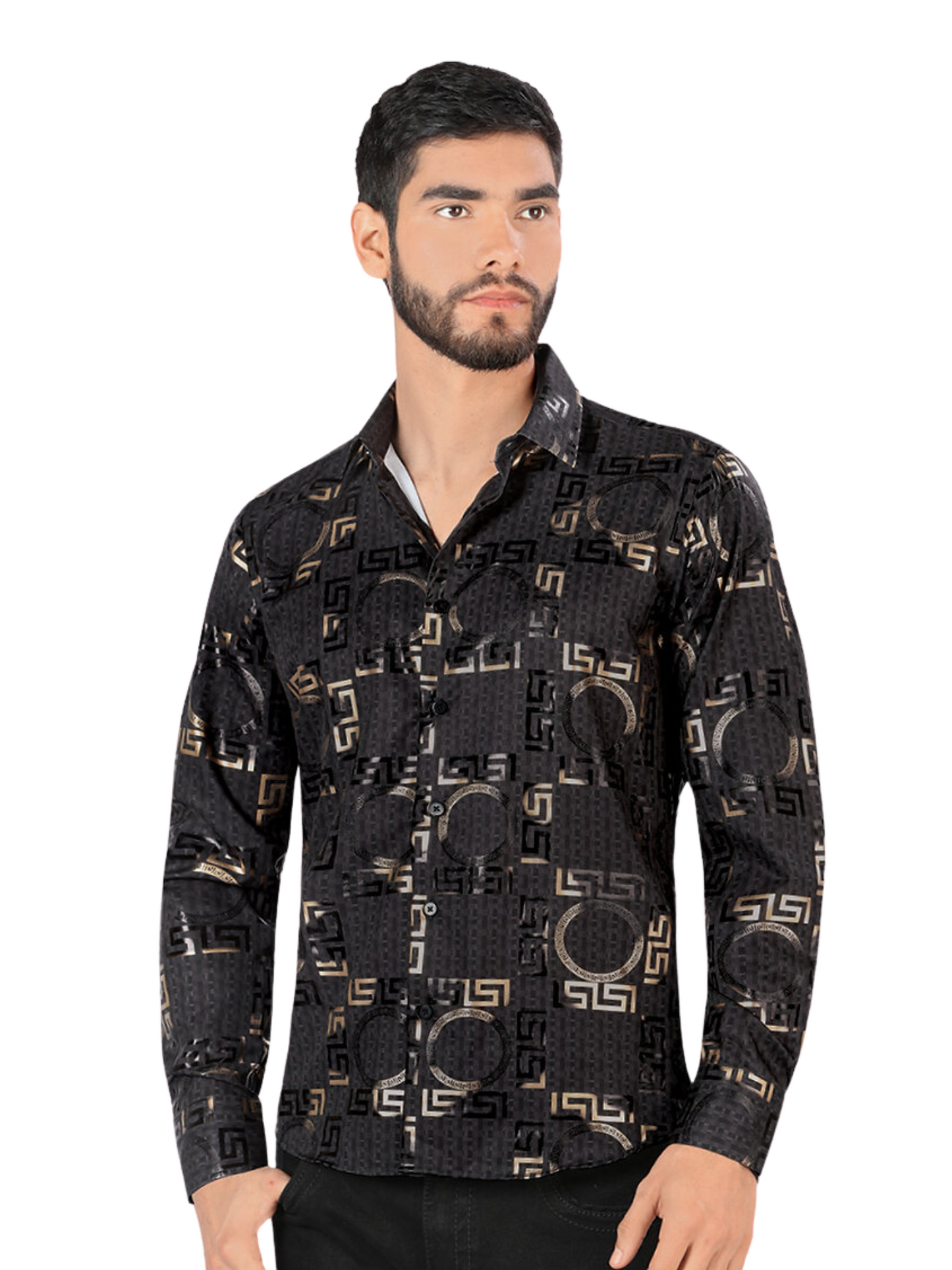 Men's Printed Long Sleeve Casual Shirt 'Montero' - ID: 0802 Casual Shirt Montero Black