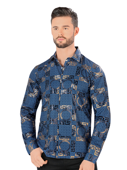 Men's Printed Long Sleeve Casual Shirt 'Montero' - ID: 0802 Casual Shirt Montero Blue