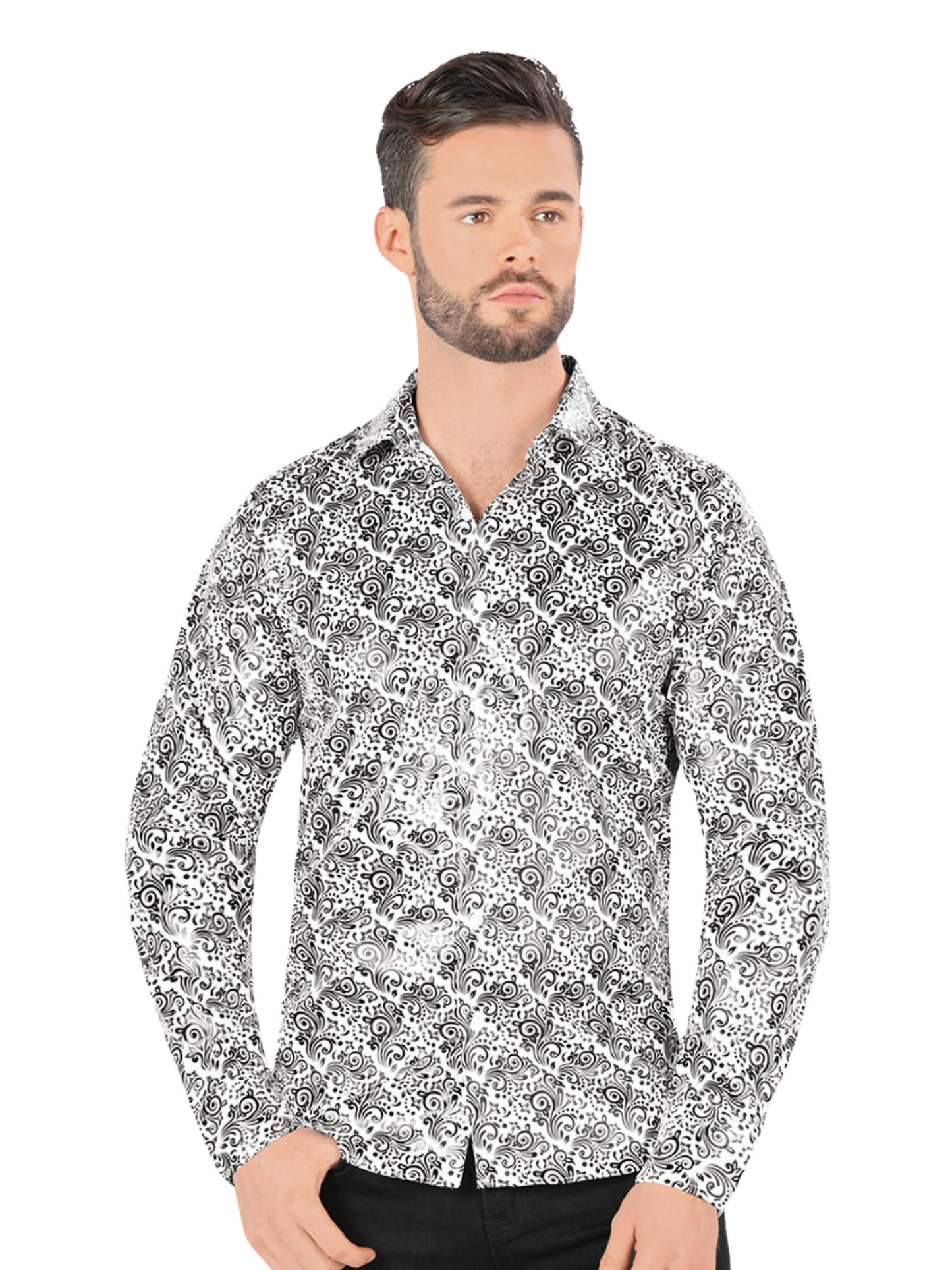 Men's Printed Long Sleeve Casual Shirt 'Montero' - ID: 0805 Casual Shirt Montero White