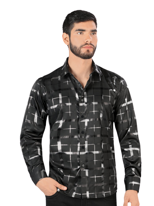 Men's Printed Long Sleeve Casual Shirt 'Montero' - ID: 0808 Casual Shirt Montero Black