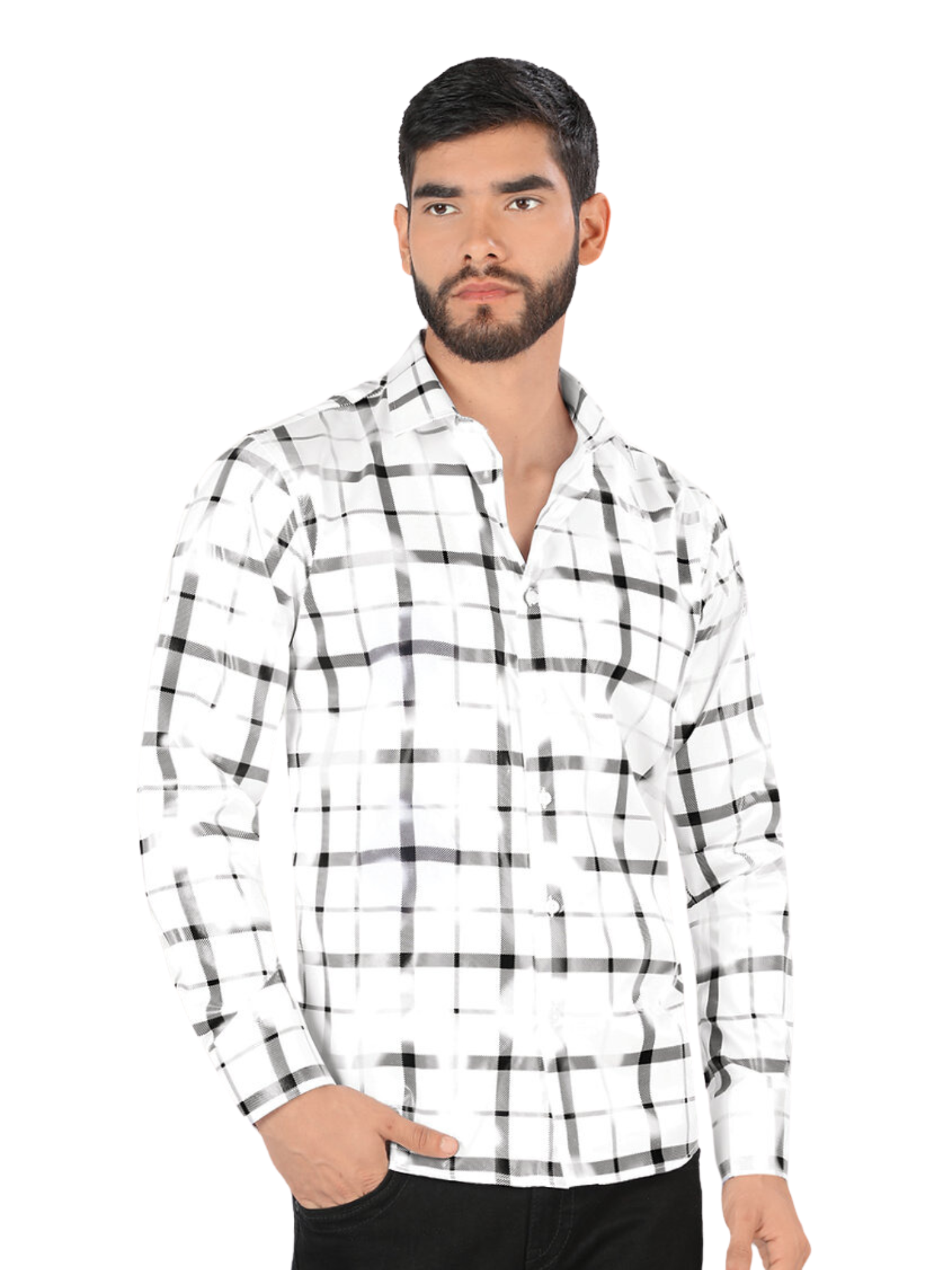 Camisa Casual Manga Larga Estampada para Hombre 'Montero' - ID: 0808 Casual Shirt Montero White