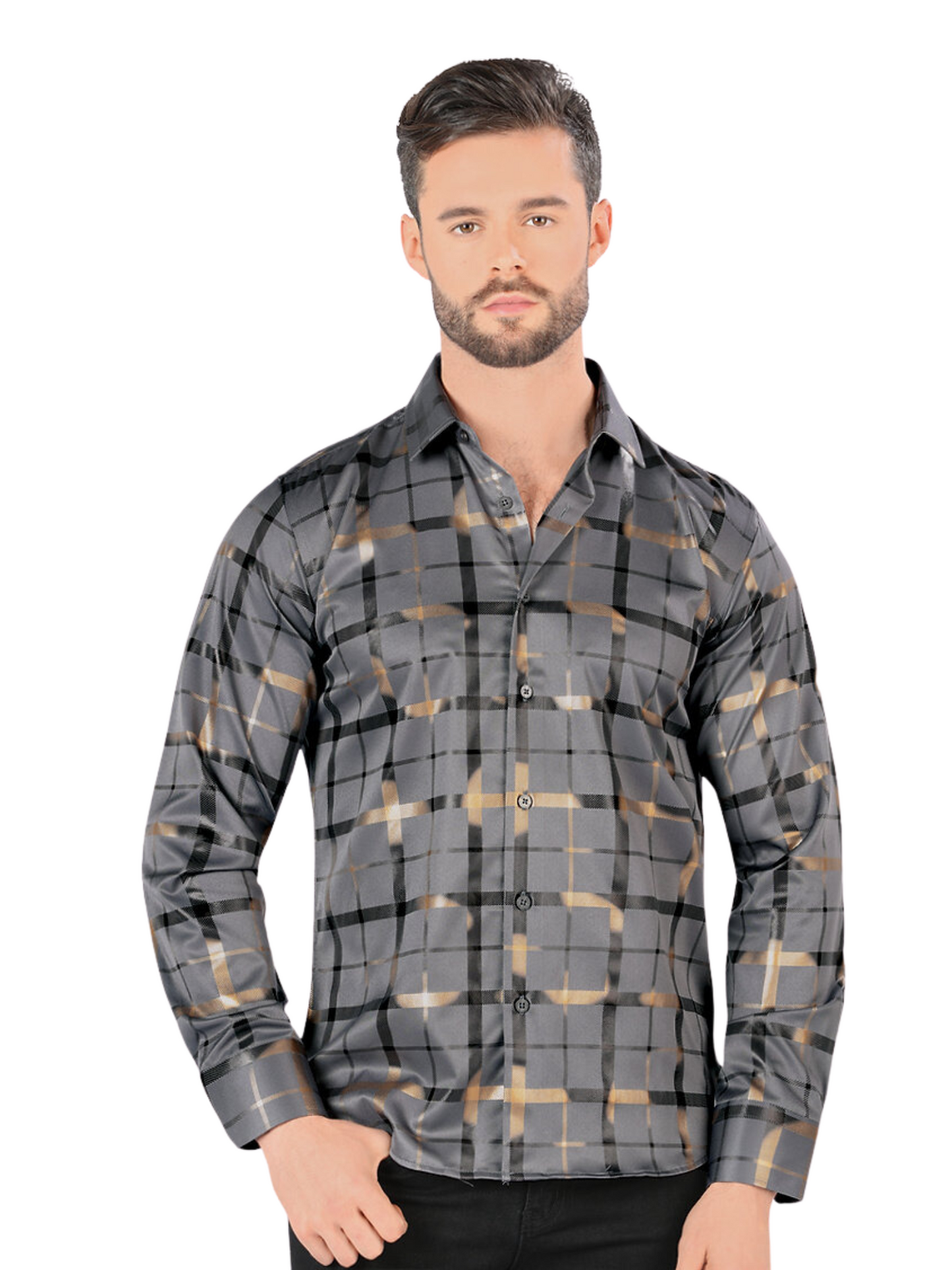 Men's Printed Long Sleeve Casual Shirt 'Montero' - ID: 0808 Casual Shirt Montero Gray