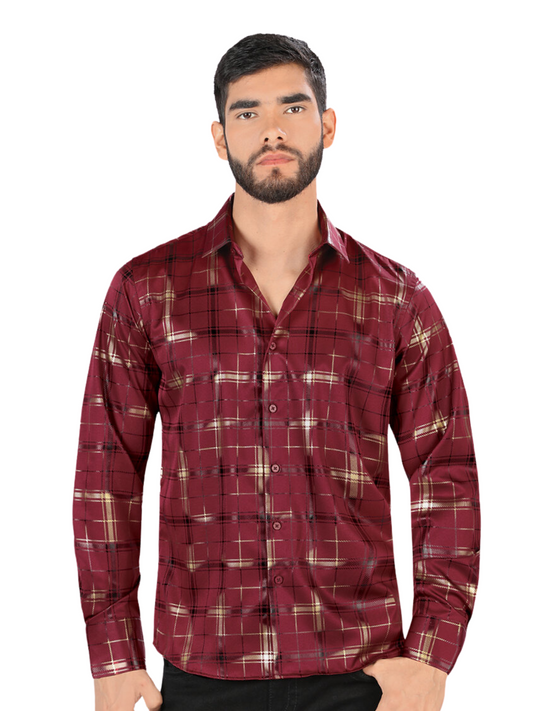 Casual Long Sleeve Printed Shirt for Men 'Montero' - ID: 0809 Casual Shirt Montero Wine