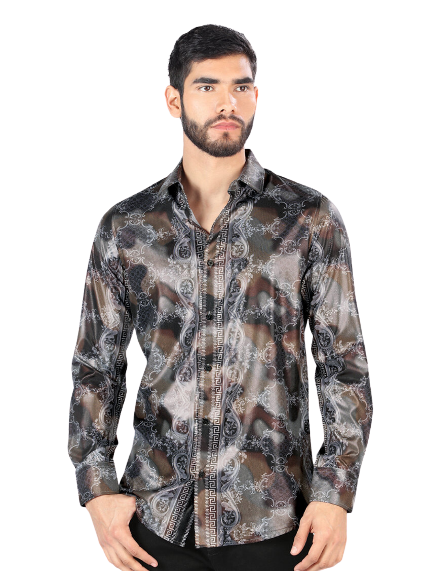 Camisa Casual Manga Larga Estampada para Hombre 'Montero' - ID: 3002 Casual Shirt Montero Black