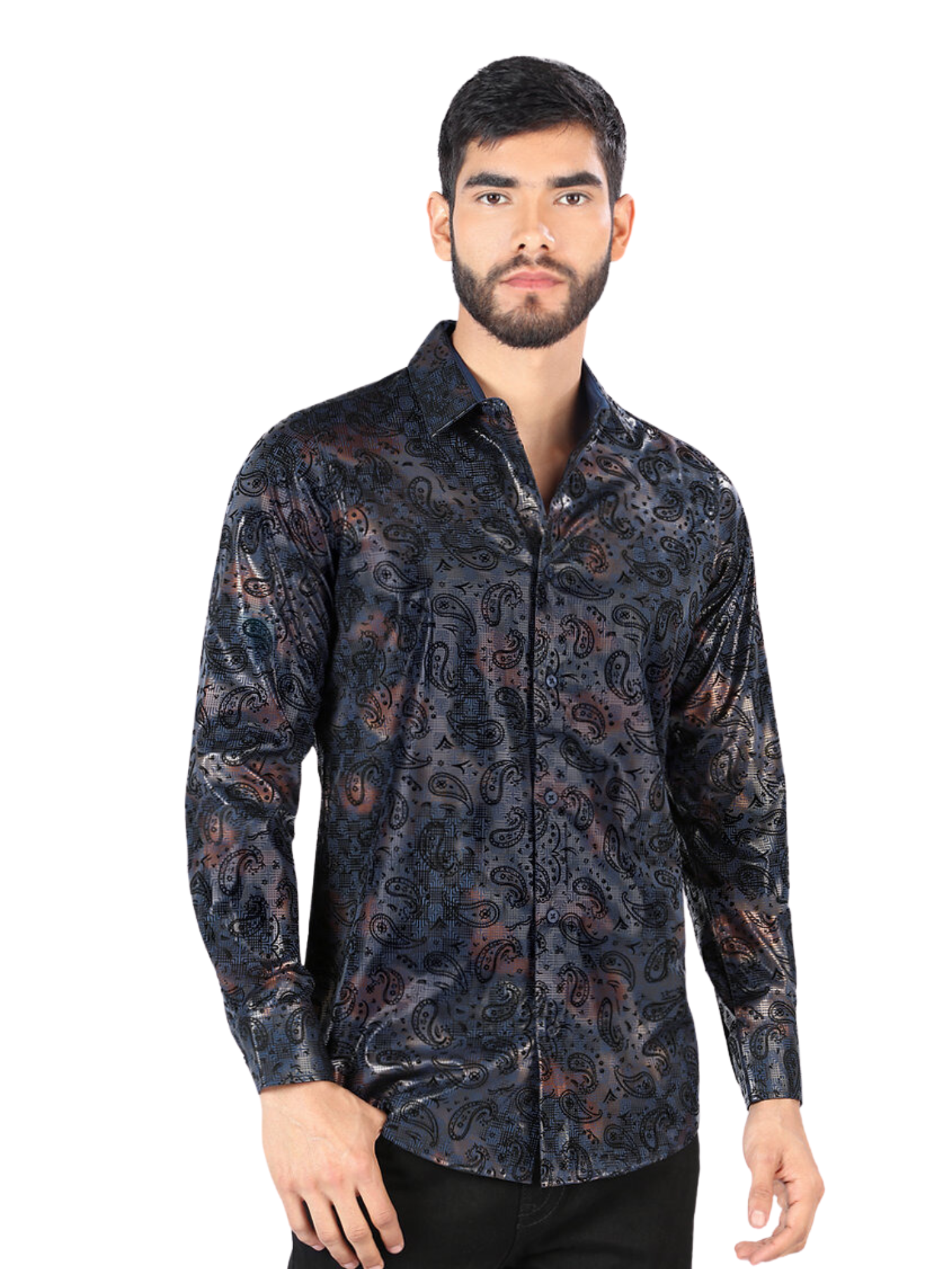 Camisa Casual Manga Larga Estampada para Hombre 'Montero' - ID: 3003 Casual Shirt Montero Navy