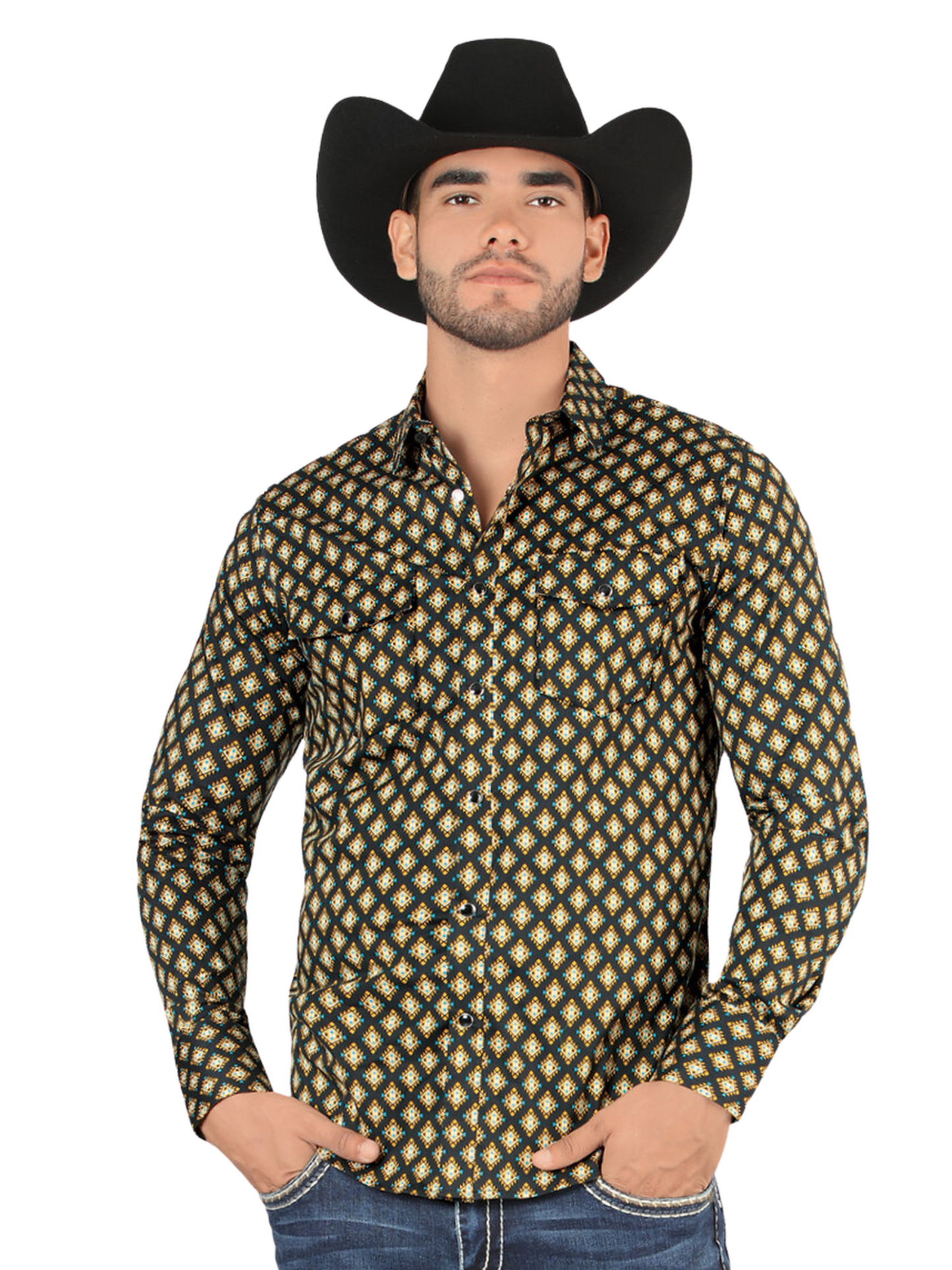 Camisa Vaquera Manga Larga para Hombre 'Montero' - ID: 0445 Western Shirt Montero Black