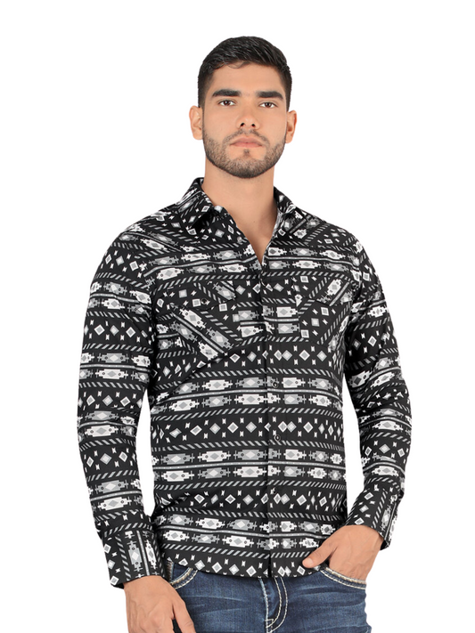 Men's Printed Long Sleeve Casual Shirt 'Montero' - ID: 3004 Casual Shirt Montero Black
