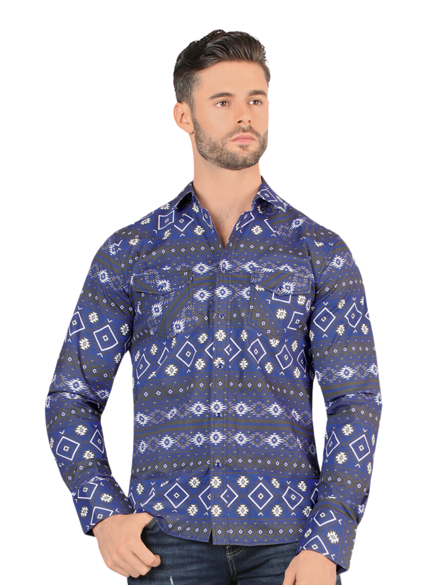 Camisa Casual Manga Larga Estampada para Hombre 'Montero' - ID: 3005 Casual Shirt Montero Blue