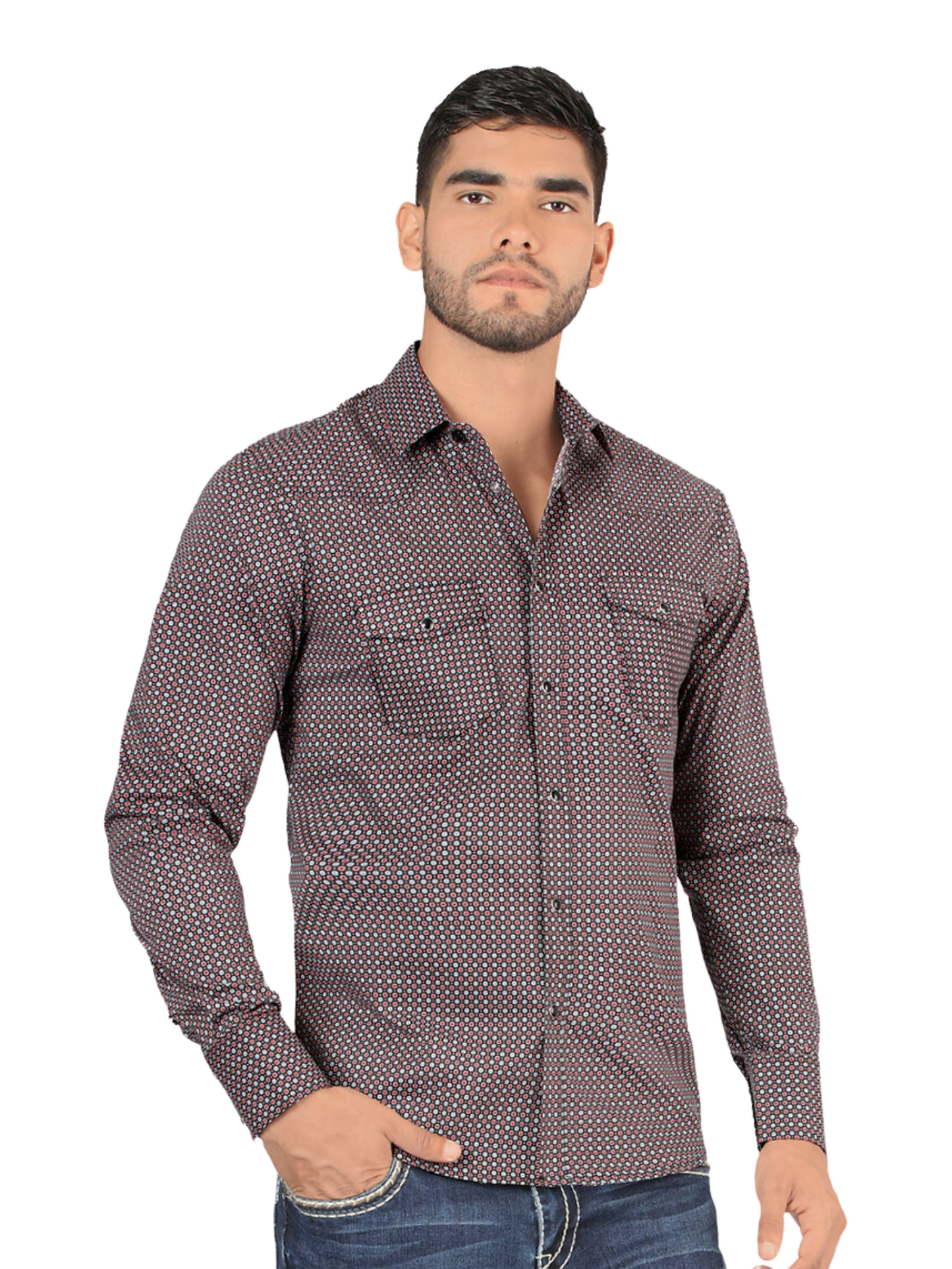 Camisa Vaquera Manga Larga Estampada para Hombre 'Montero' - ID: 3300 Western Shirt Montero Black