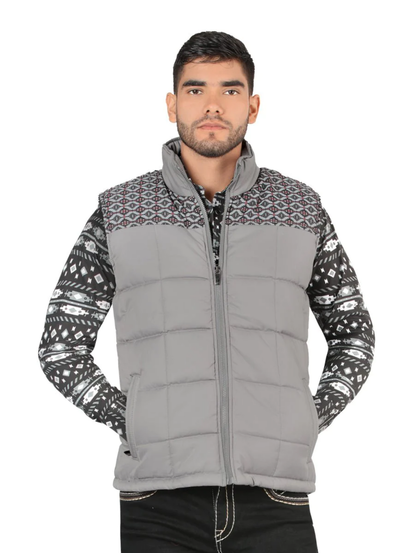 Ultralight Padded Denim Vest for Men 'Montero' - ID: 10005 Western Vest Montero Light Gray