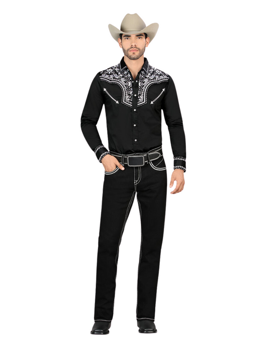 Pantalon Vaquero de Mezclilla Bordado Stretch Boot Cut para Hombre 'Montero' - ID: 4591 Pantalones de Vaquero Montero Black