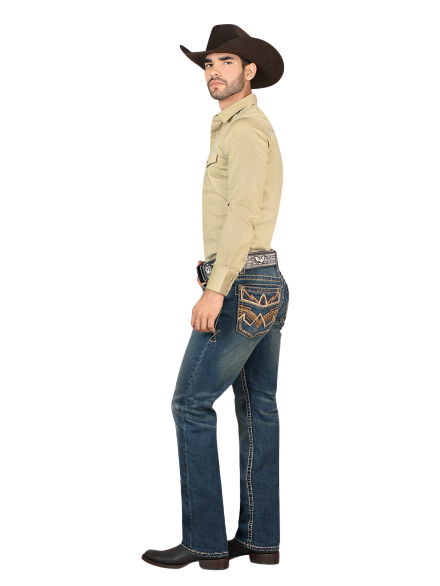 Pantalon Vaquero de Mezclilla Bordado Stretch Boot Cut para Hombre 'Montero' - ID: 4594 Pantalones de Vaquero Montero 