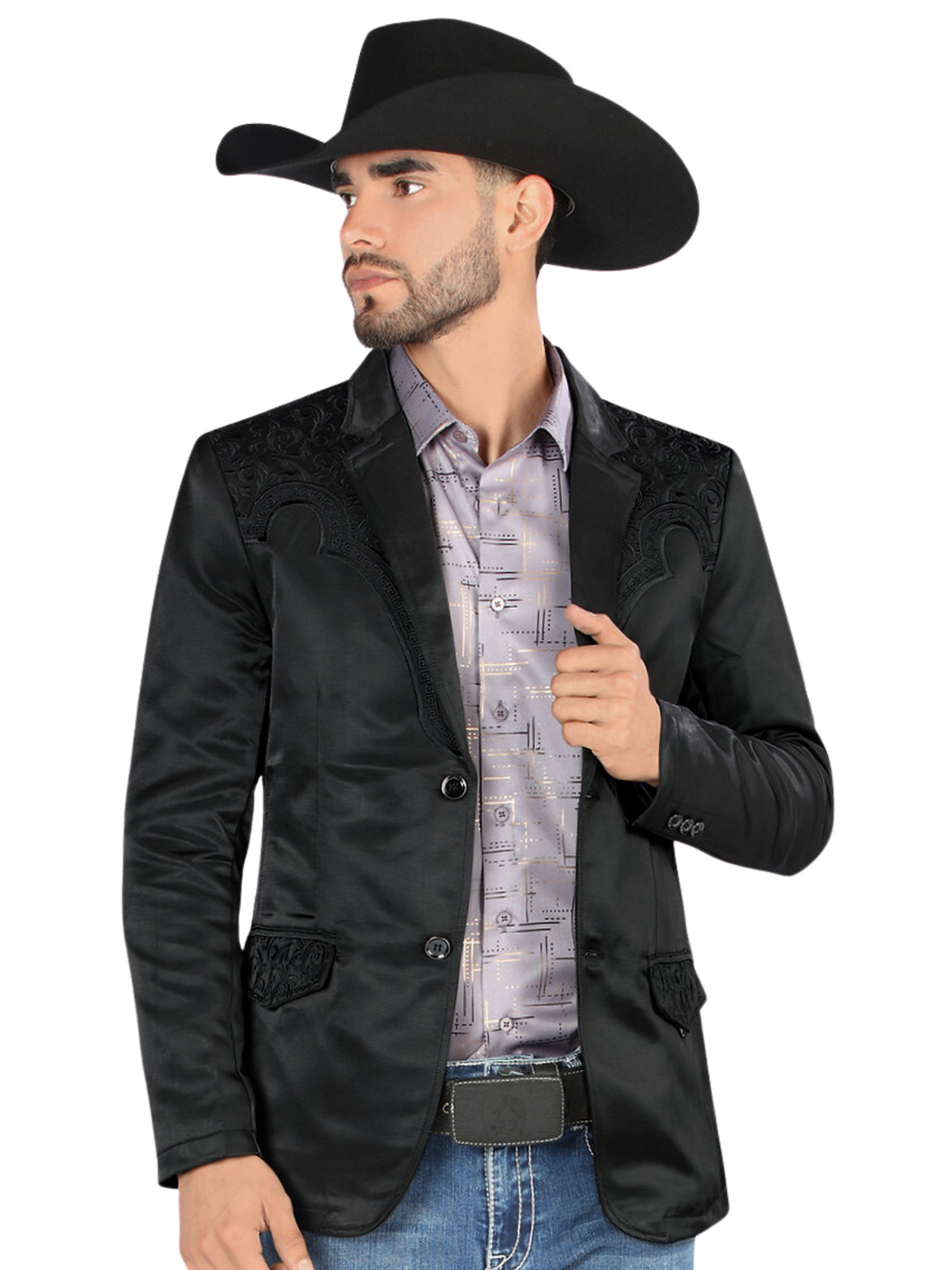 Embroidered Denim Jacket for Men 'Montero' - ID: 2179 Western Blazer Montero Black/Black