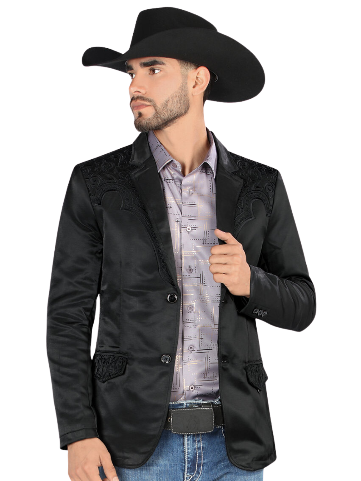 Embroidered Denim Jacket Western Blazer Black Black S Chi