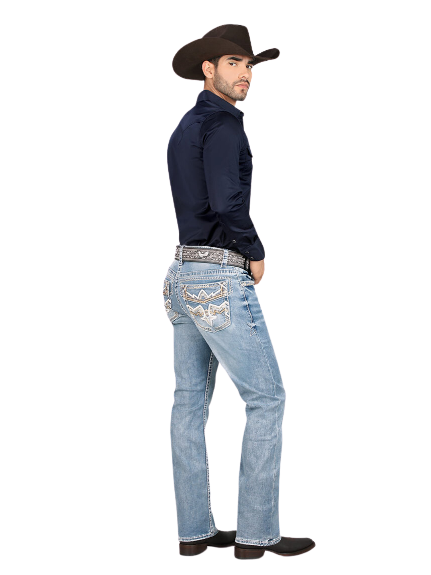 Pantalon Vaquero de Mezclilla Bordado Stretch Boot Cut para Hombre 'Montero' - ID: 4619 Pantalones de Vaquero Montero 