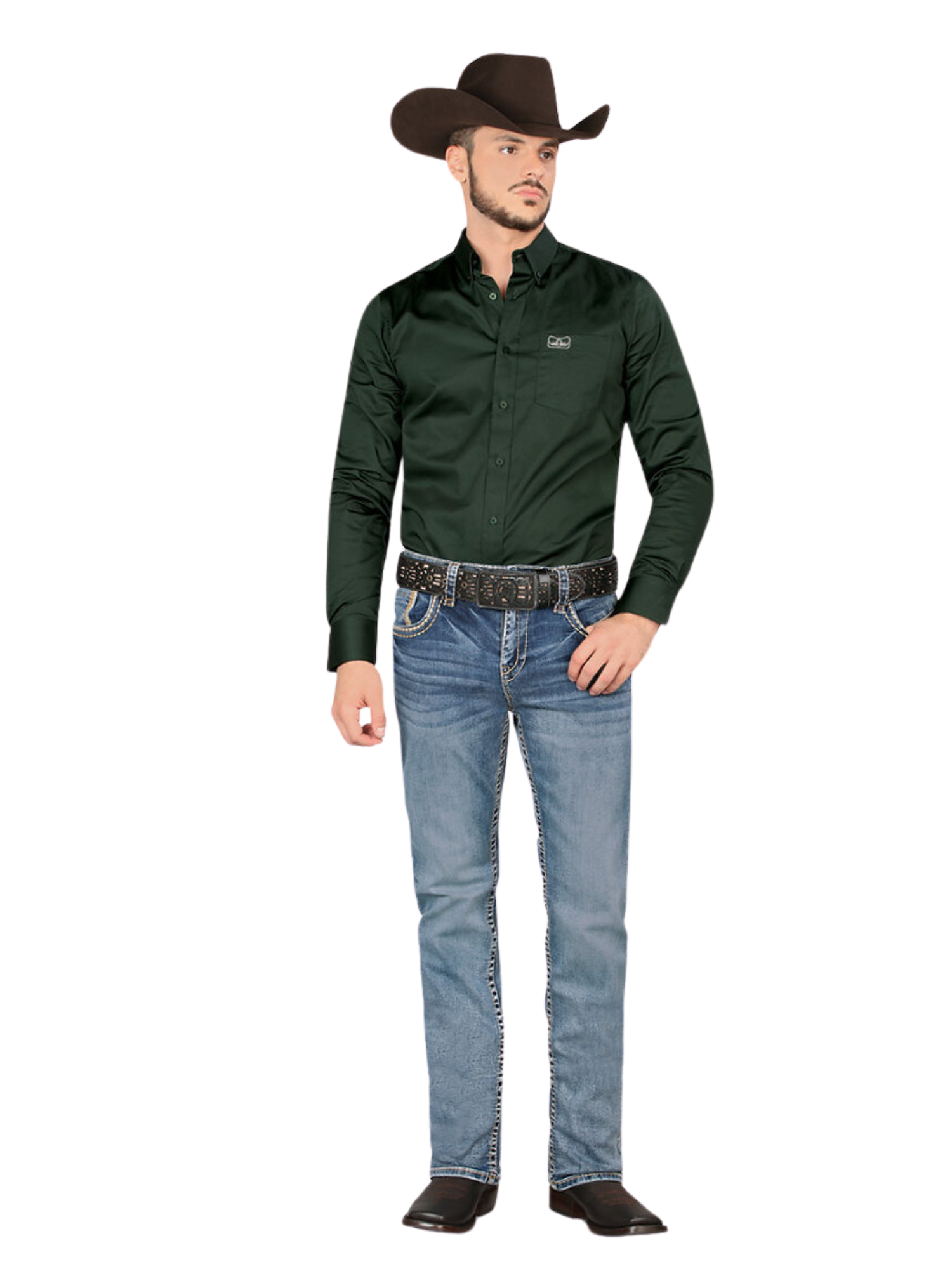 Pantalon Vaquero de Mezclilla Bordado Stretch Boot Cut para Hombre 'Montero' - ID: 4622 Pantalones de Vaquero Montero Medium Blue