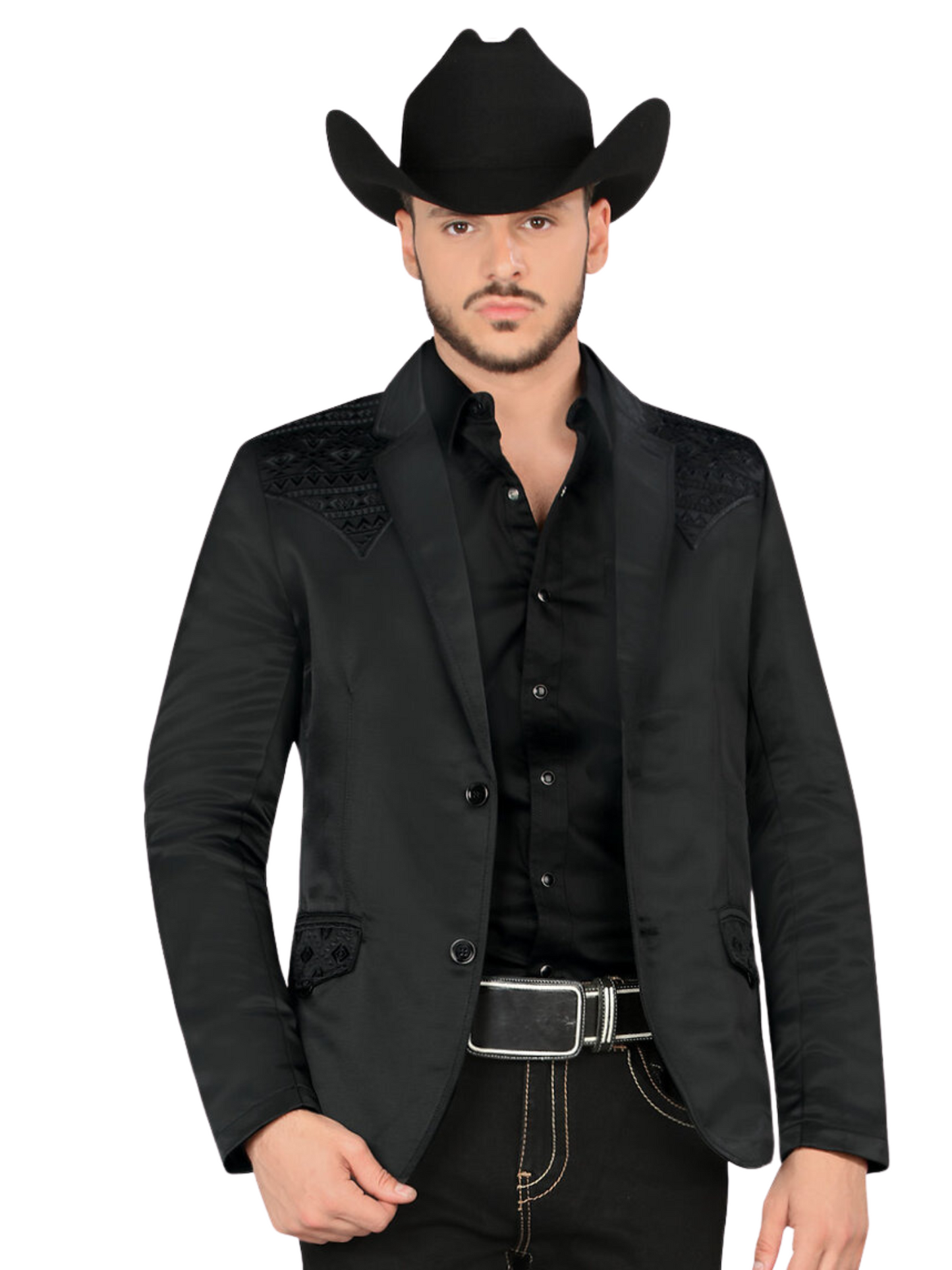 Saco Vaquero Bordado para Hombre 'Montero' - ID: 2181 Sacos Vaqueros Montero Black/Black