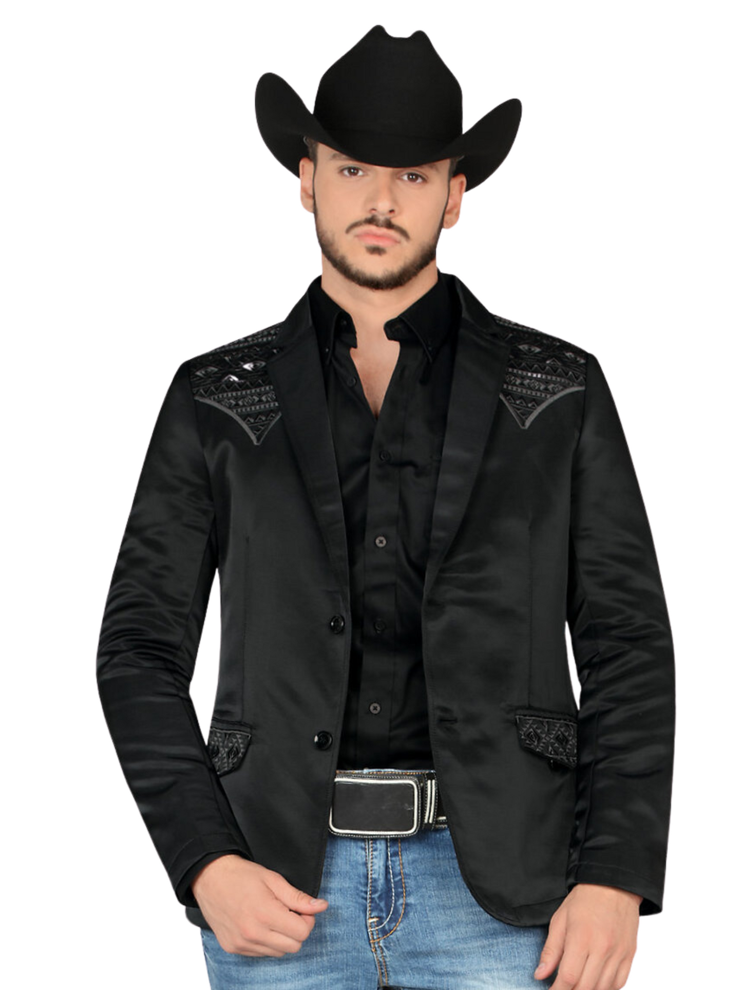 Saco Vaquero Bordado para Hombre 'Montero' - ID: 2181 Sacos Vaqueros Montero Black/Charcoal