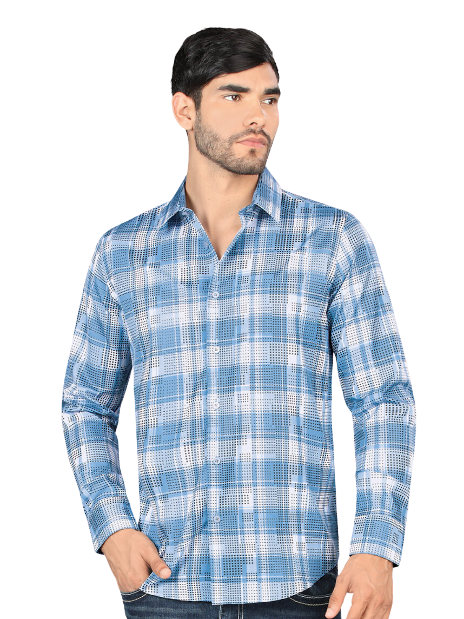 Camisa Vaquera Manga Larga Estampada Cuadros para Hombre 'Montero' - ID: 4010 Camisas de Cuadros Montero Blue