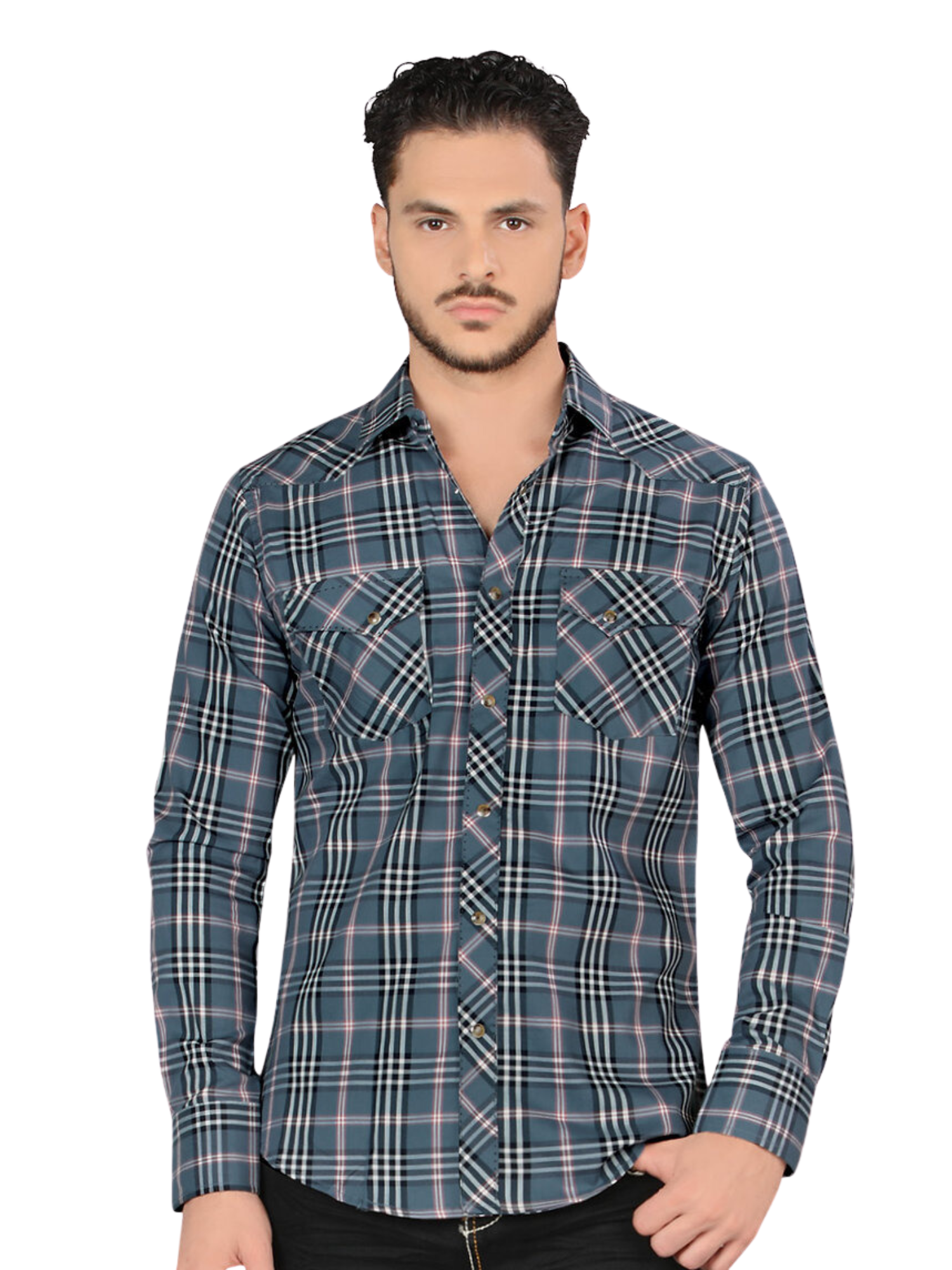 Camisa Vaquera Manga Larga Estampada Cuadros para Hombre 'Montero' - ID: 4013 Camisas de Cuadros Montero Blue