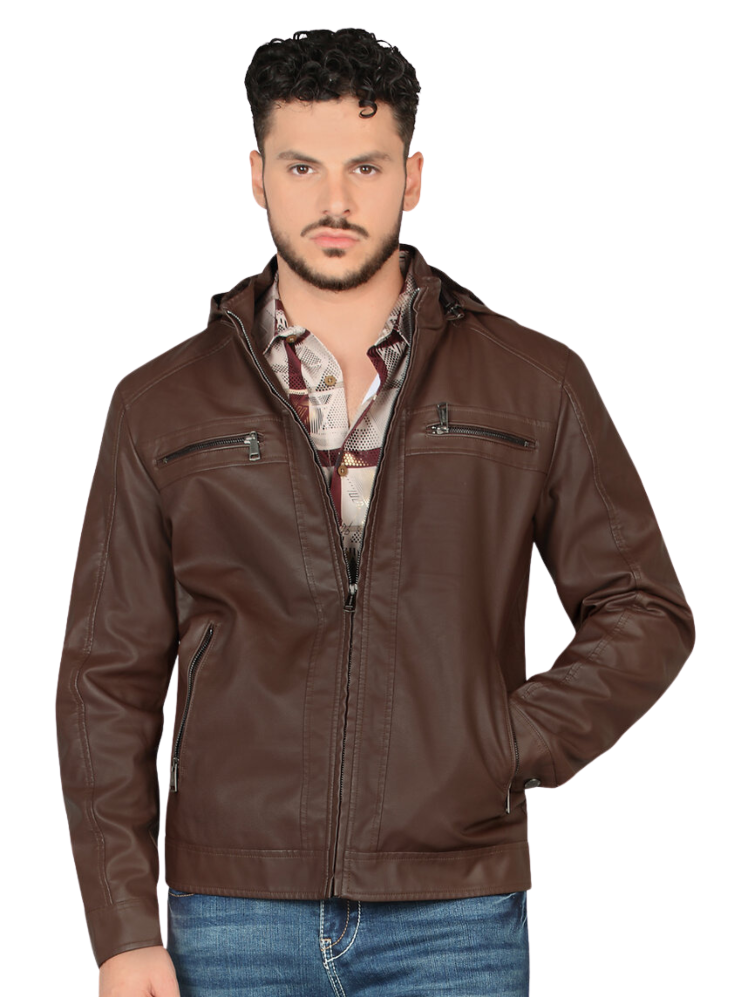 Chamarra Casual de Cuero PU con Cierre para Hombre 'Montero' - ID: 0899 Chamarras Casuales Montero Brown