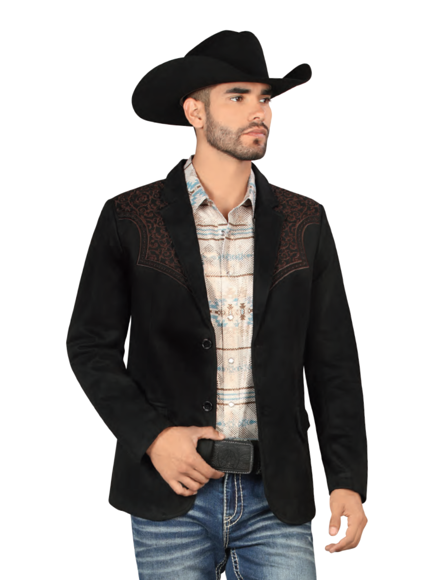 Saco Vaquero Bordado para Hombre 'Montero' - ID: 2182 Sacos Bordados Montero Black/Brown