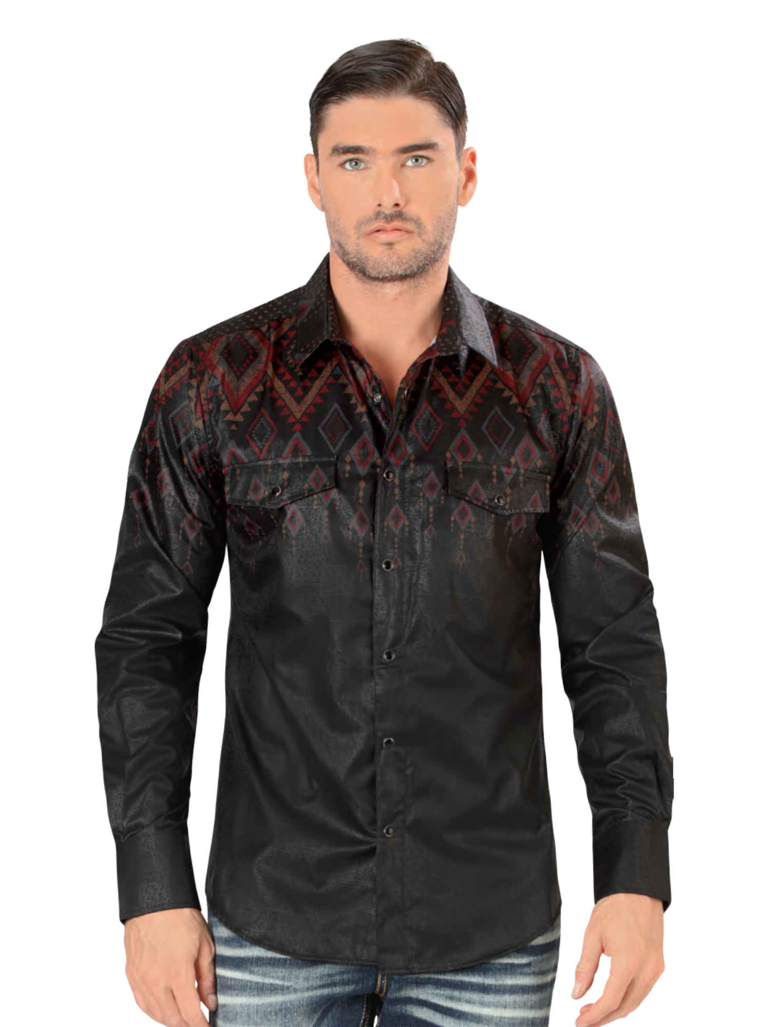 Camisa Vaquera Manga Larga Estampada para Hombre 'Montero' - ID: 4015 Camisas Estampadas Montero Black