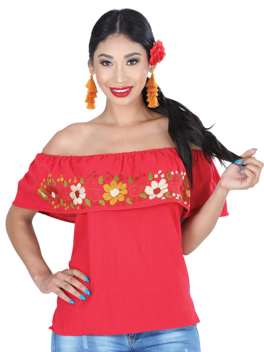 Blusa Artesanal de Olan Bordada de Flores para Mujer Blusas Artesanales Mexico Artesanal Red