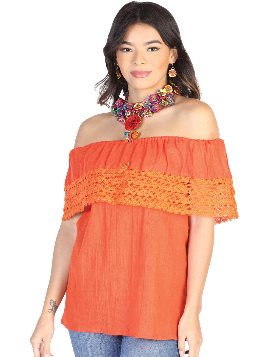 Blusa Artesanal de Olan para Mujer Blusas Artesanales Mexico Artesanal Orange