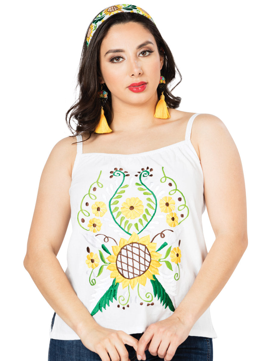 Blusa Artesanal de Tirantes Bordada de Flores para Mujer Blusas Artesanales Mexico Artesanal White