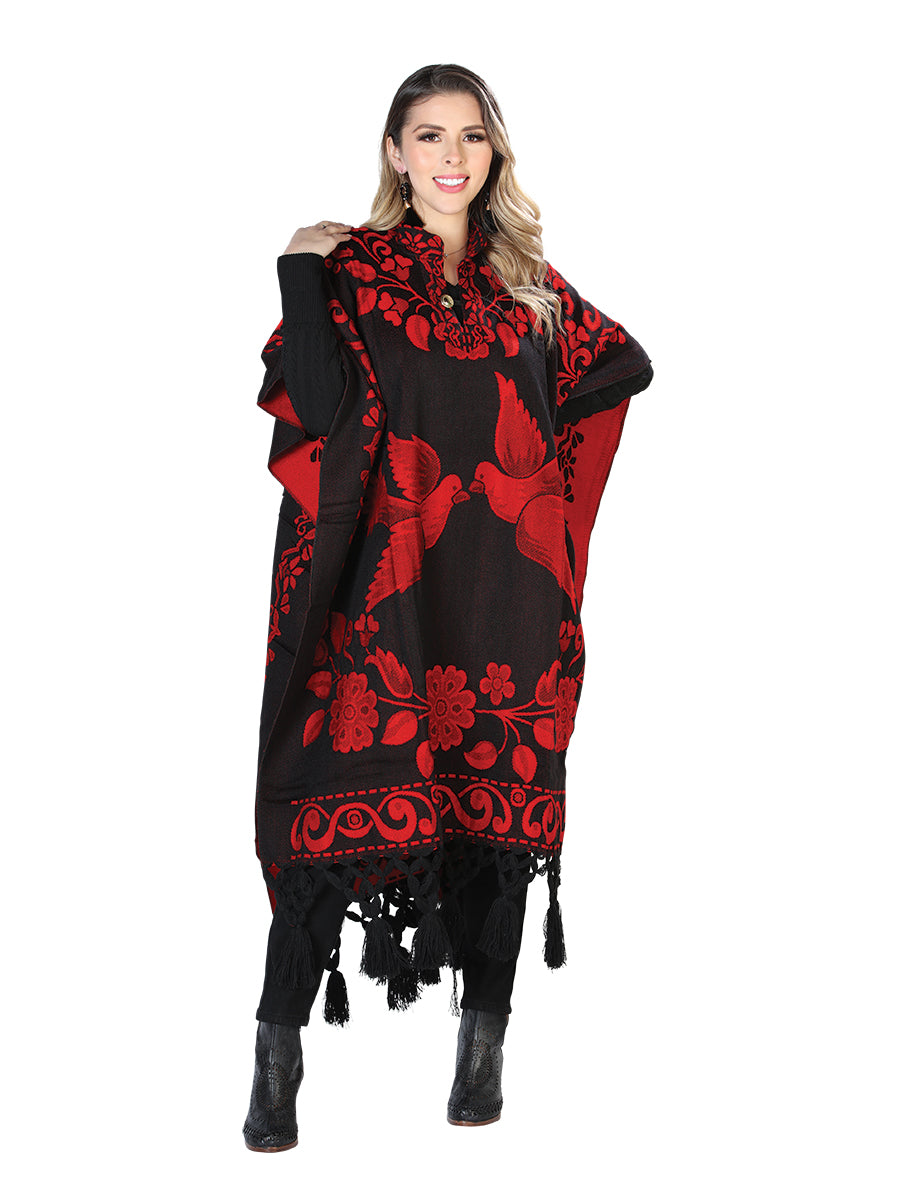 Gaban Artesanal Diseño de Palomas para Mujer Gabanes Artesanales Mexico Artesanal Black/Red