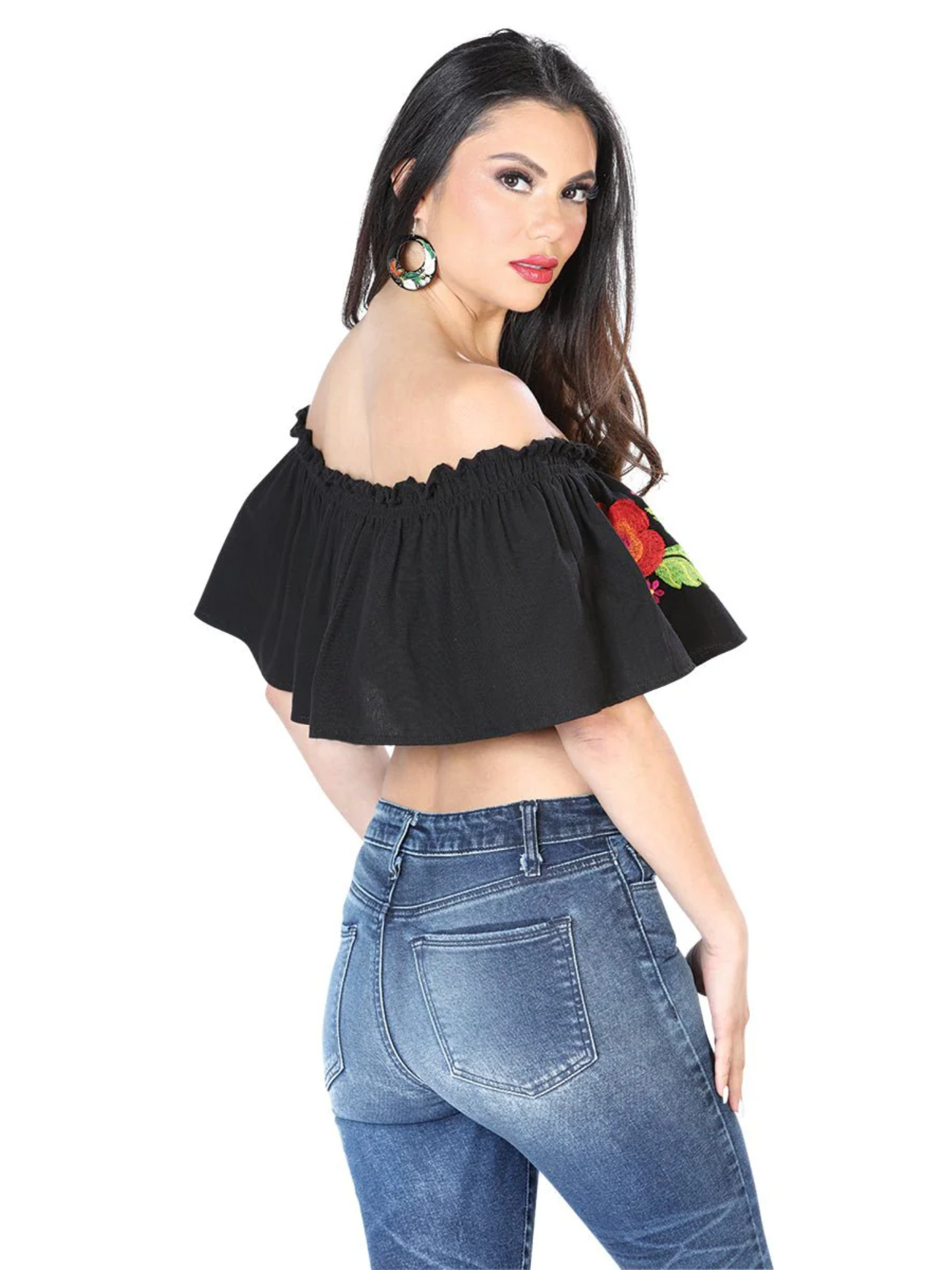 Olan Artisanal Short Blouse Embroidered with Flowers for Women Handmade Crop Top Mexico Artesanal