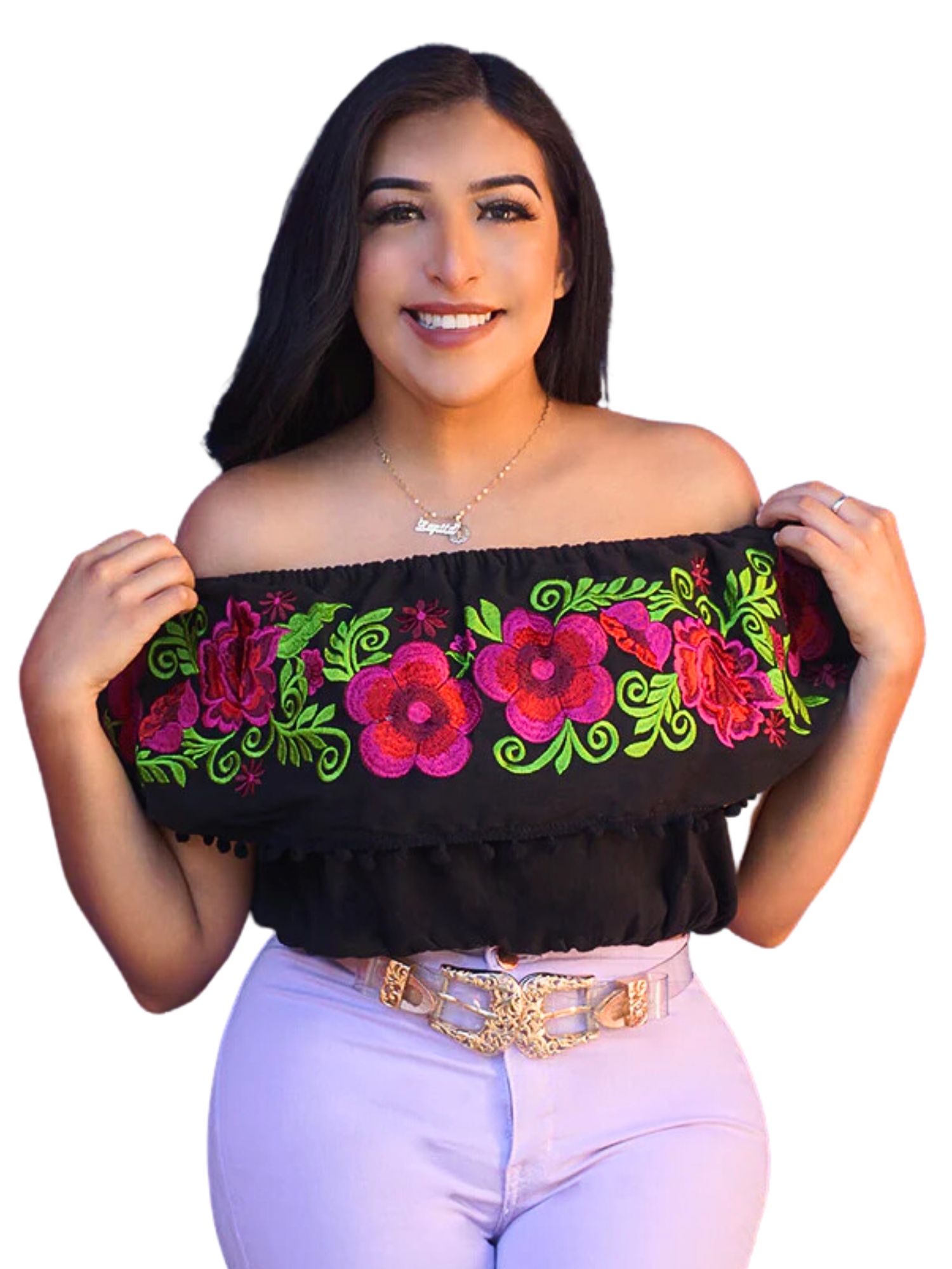 Blusa Corta Artesanal de Olan Bordada de Flores para Mujer Handmade Crop Top Mexico Artesanal 