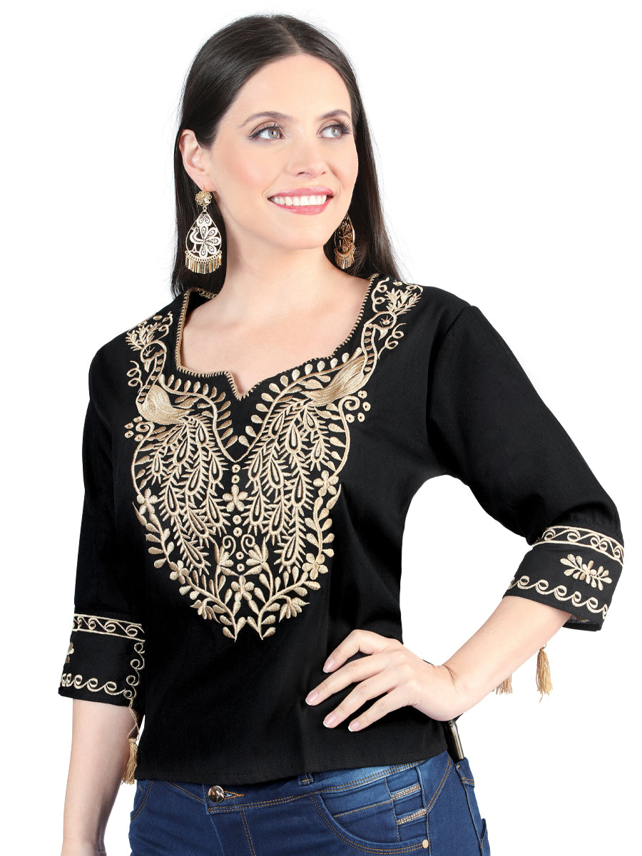 Blusa Artesanal Bordada de Pavoreal para Mujer Blusas Artesanales Mexico Artesanal Black