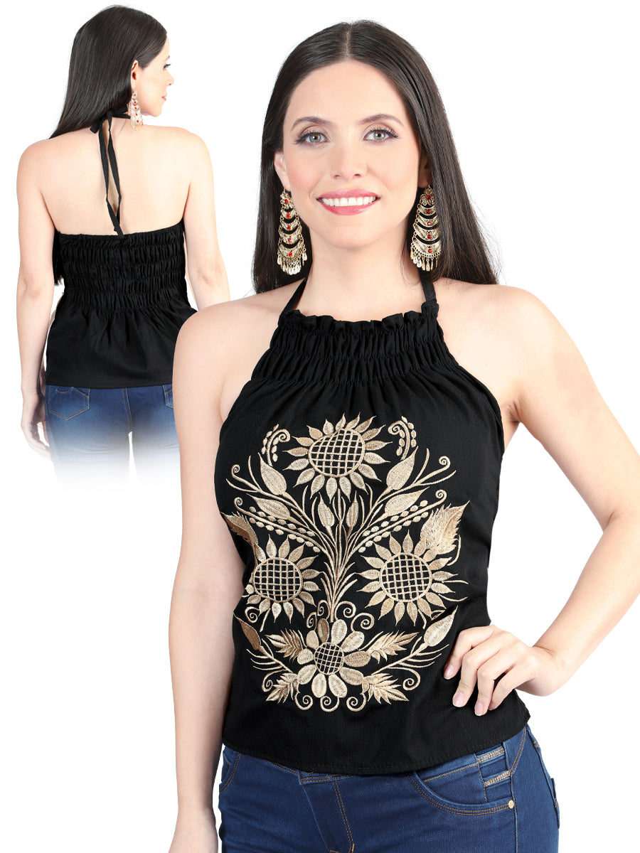 Blusa Artesanal Sin Mangas Bordada de Girasoles para Mujer Blusas Artesanales Mexico Artesanal Black