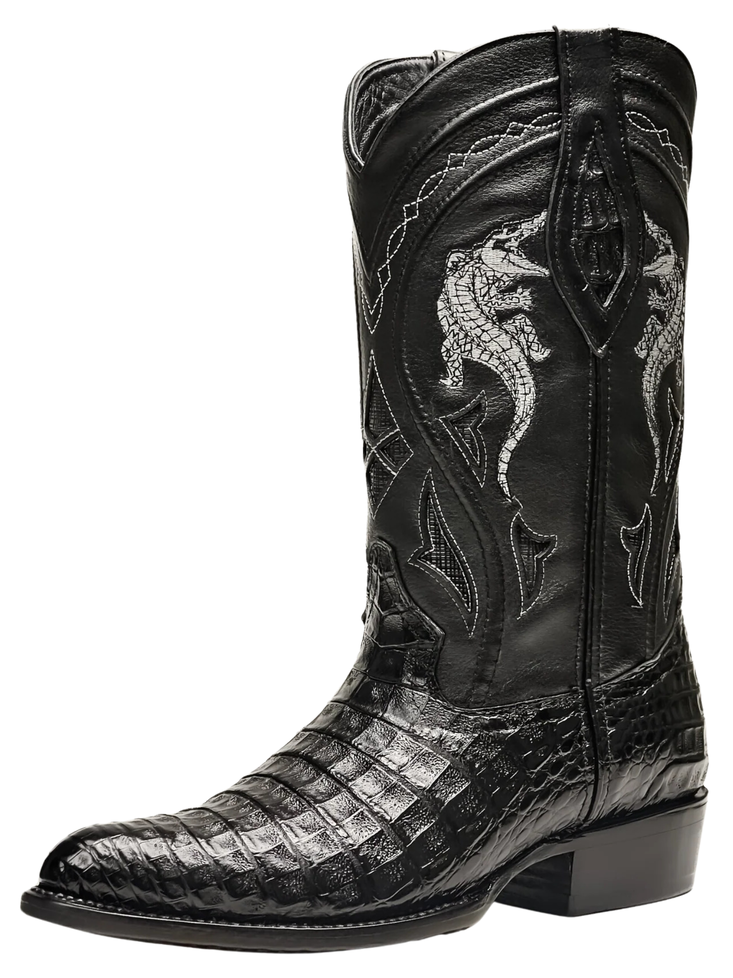 Botas Vaqueras Exoticas de Caiman Belly Original para Hombre 'Rodeo Cartie' - ID: 908NE Botas Caiman Original Rodeo Cartie Negro