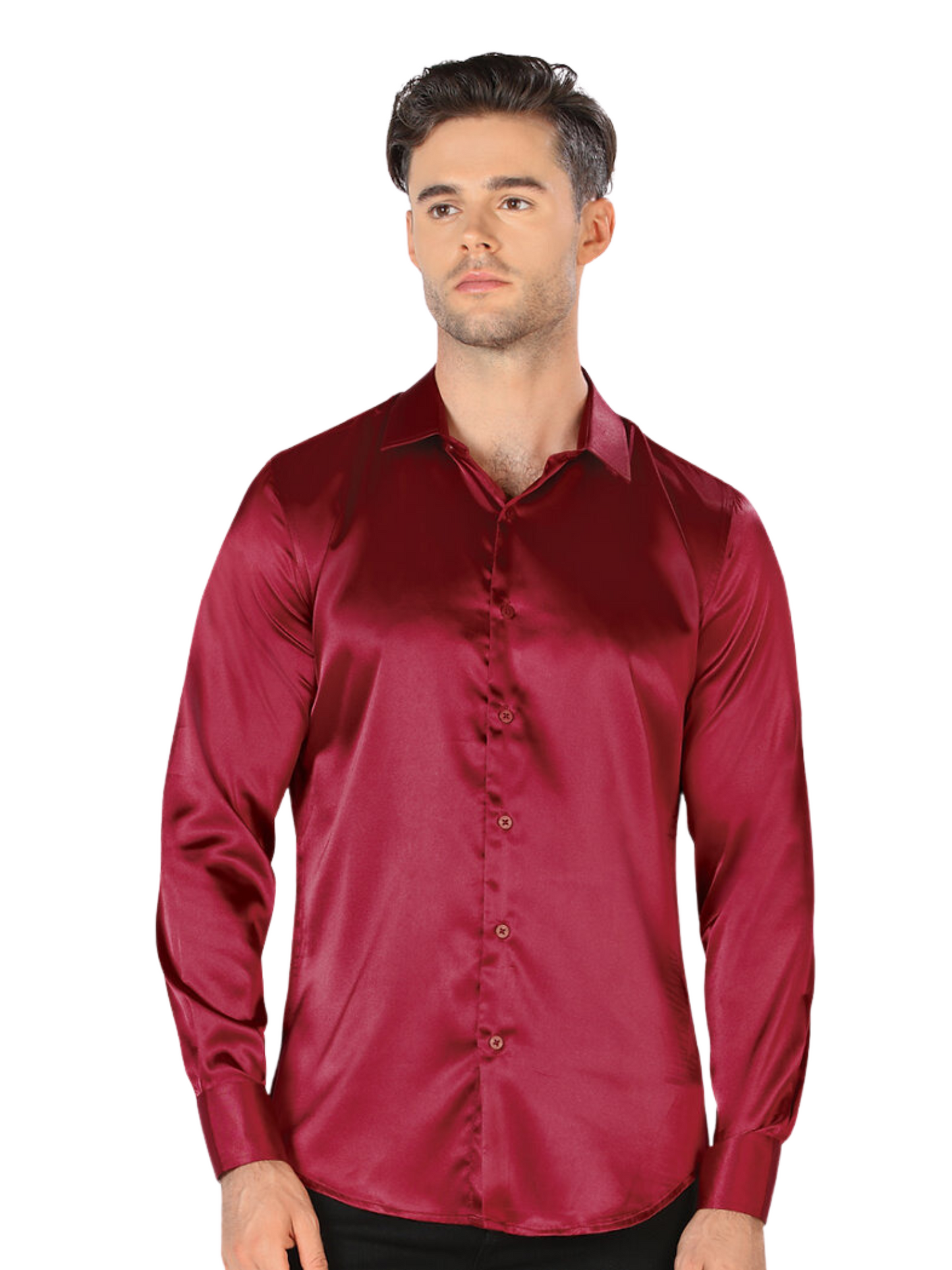 Camisa Casual Manga Larga Lisa para Hombre 'Montero' - ID: 0444 Camisas Lisas Montero Burgandy