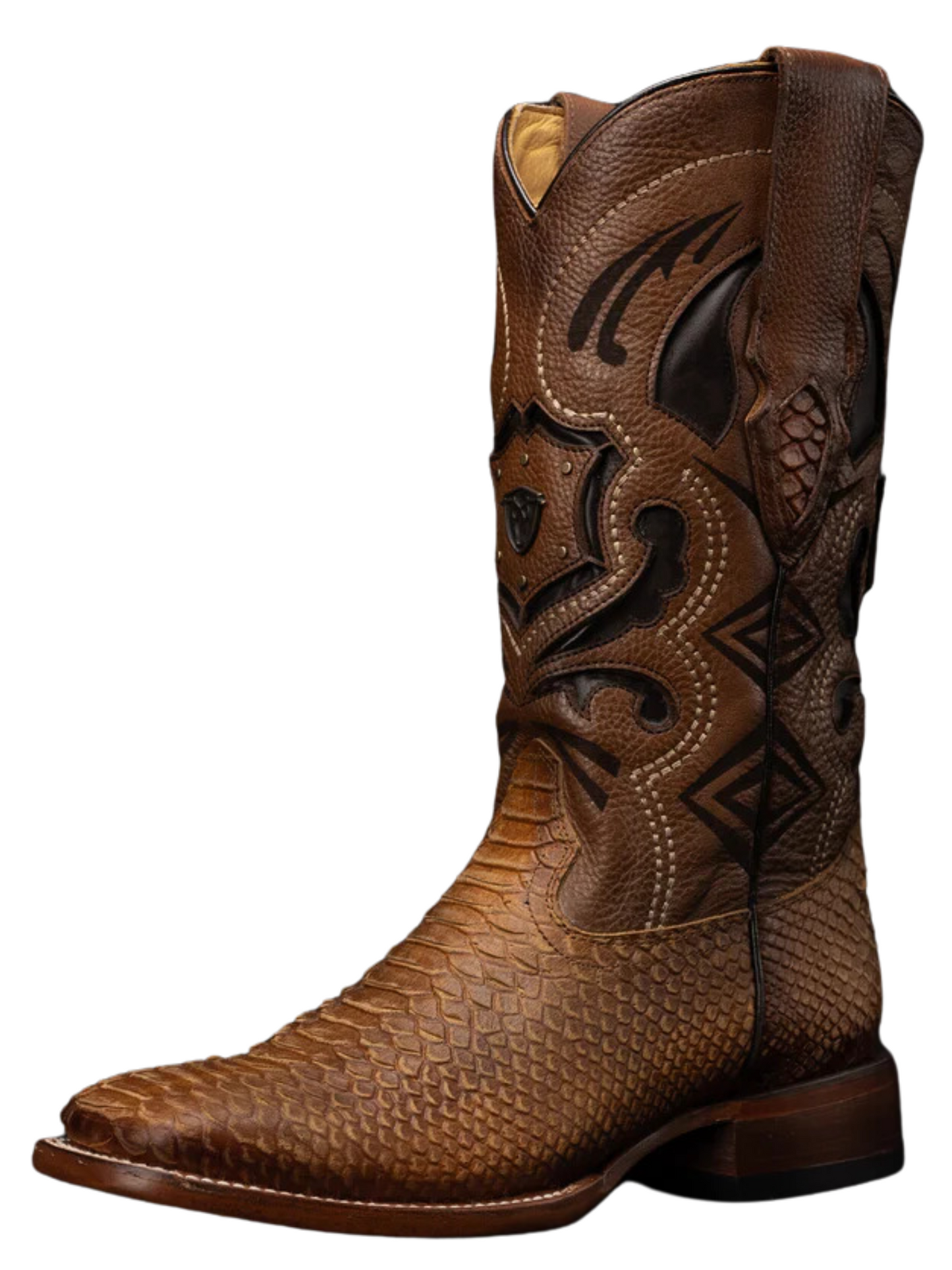 Botas Vaqueras Rodeo de Mamba Python Grabado en Piel Genuina para Hombre 'Rodeo Cartie' - ID: RC-MAM-AU Botas Python Print Rodeo Cartie Auburn