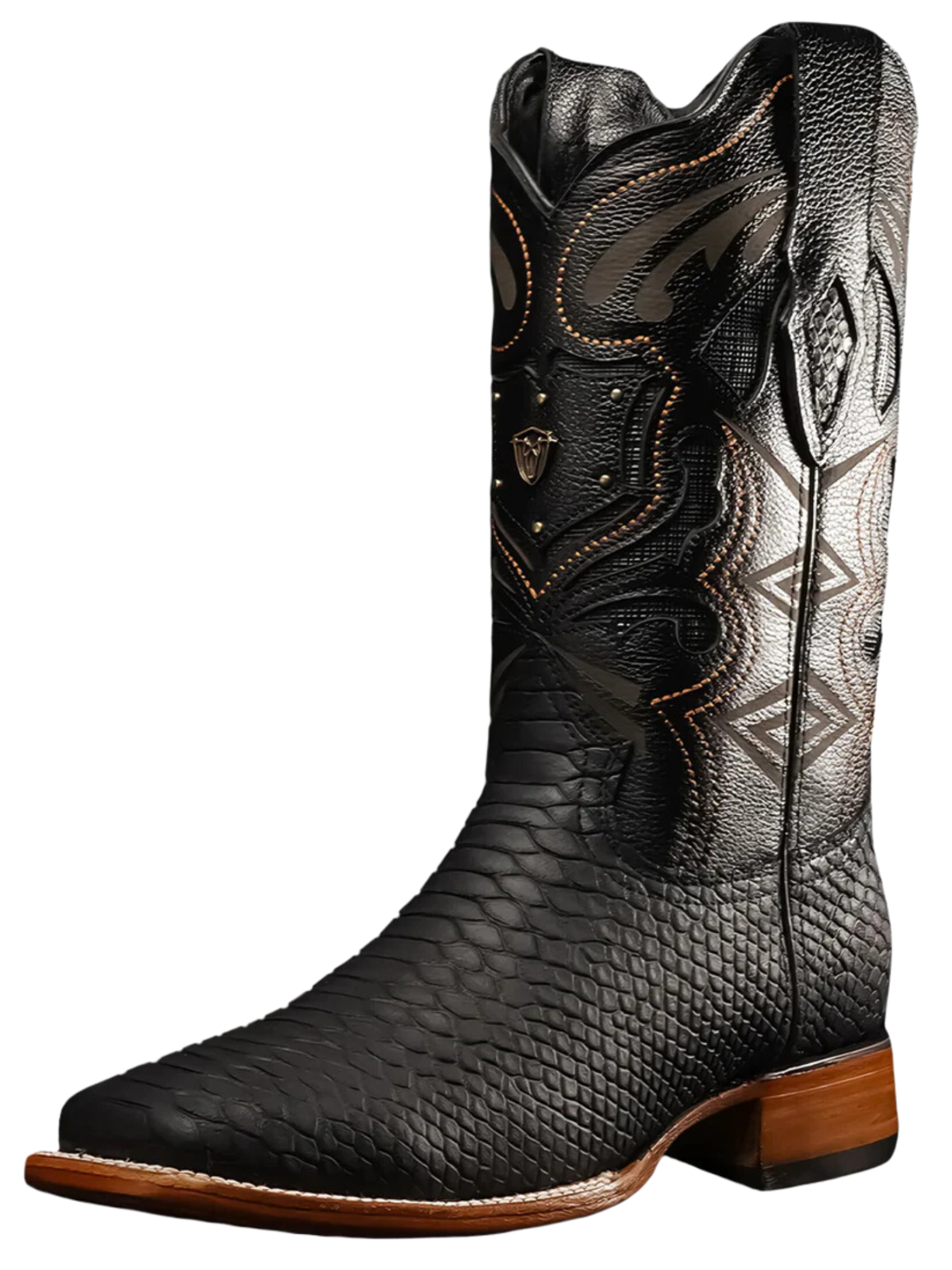 Botas Vaqueras Rodeo de Mamba Python Grabado en Piel Genuina para Hombre 'Rodeo Cartie' - ID: RC-MAM-BL Botas Python Print Rodeo Cartie Black