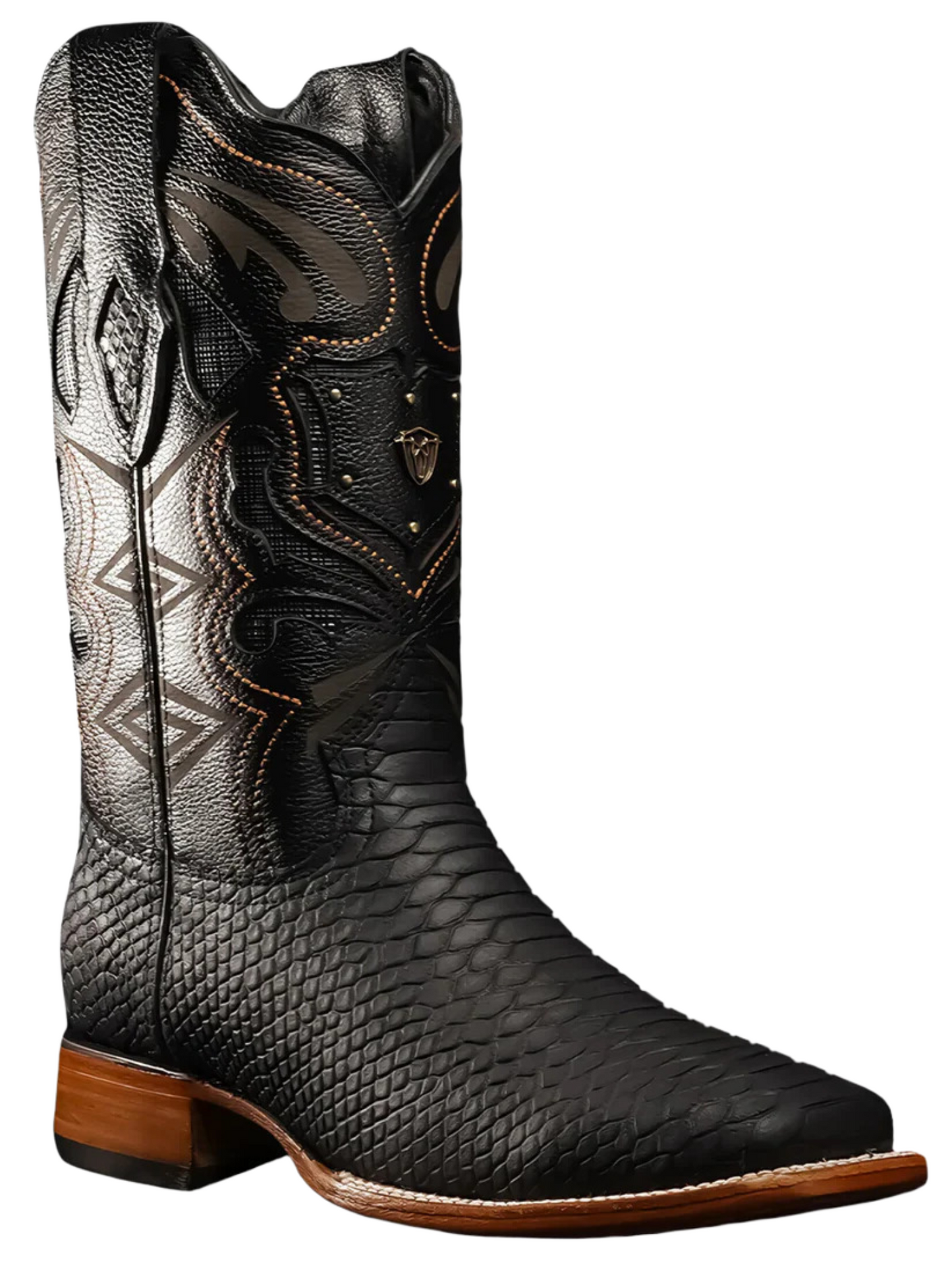 Botas Vaqueras Rodeo de Mamba Python Grabado en Piel Genuina para Hombre 'Rodeo Cartie' - ID: RC-MAM-BL Botas Python Print Rodeo Cartie 