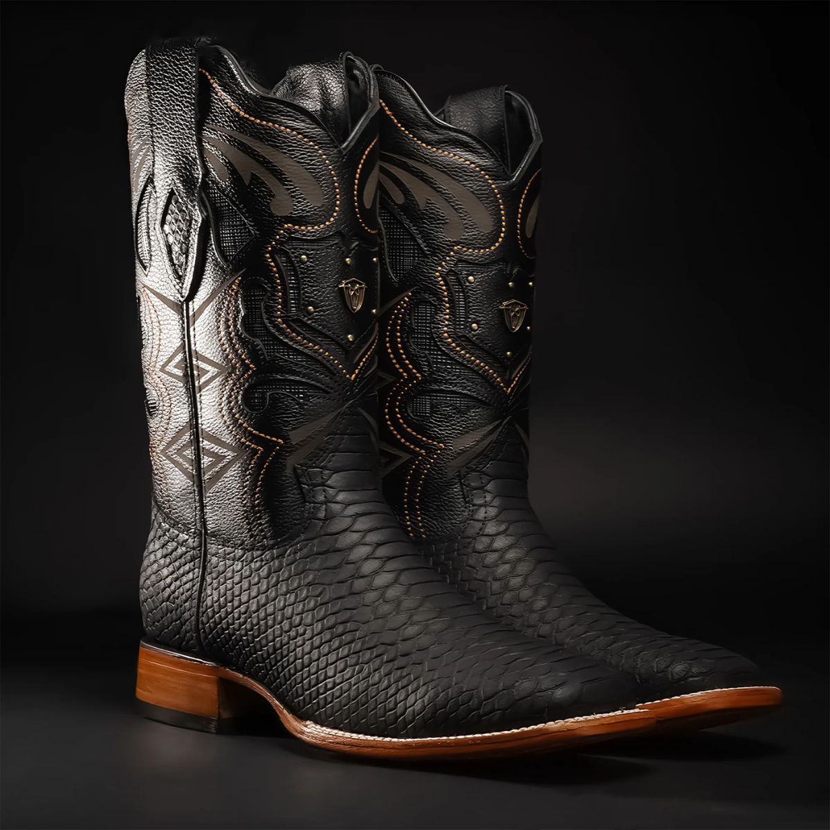 Botas Vaqueras Rodeo de Mamba Python Grabado en Piel Genuina para Hombre 'Rodeo Cartie' - ID: RC-MAM-BL Botas Python Print Rodeo Cartie 