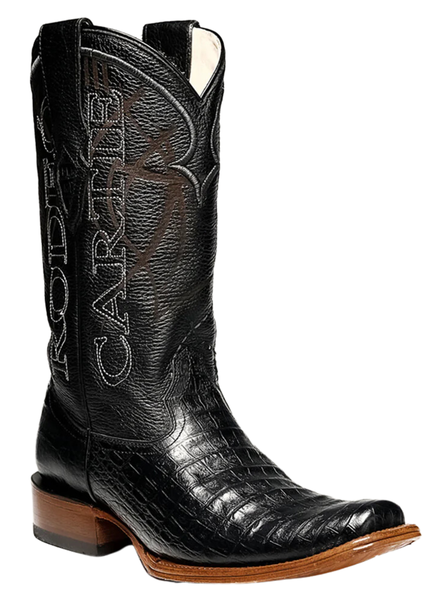 Botas Vaqueras Denver de Caiman Grabado en Piel Genuina para Hombre 'Rodeo Cartie' - ID: RC-DEN-NE Botas Caiman Print Rodeo Cartie 