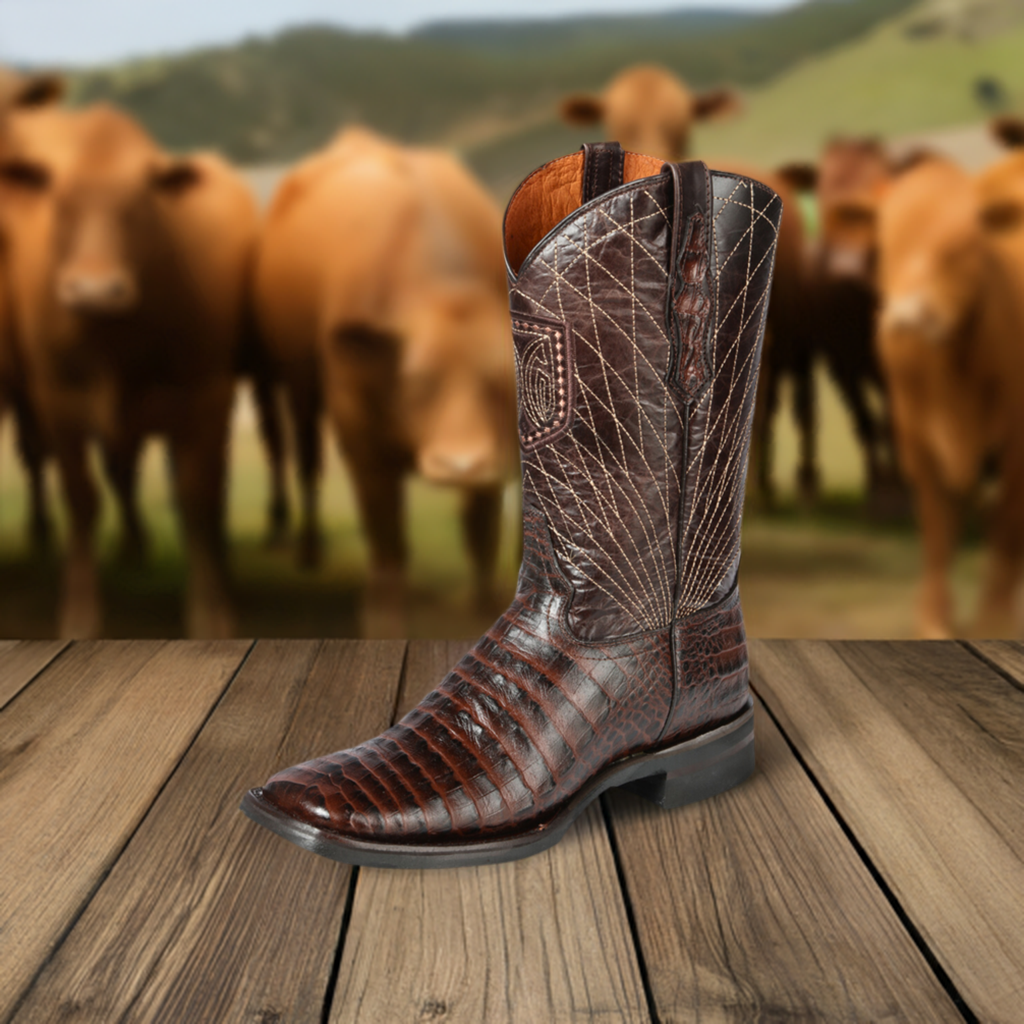 Rodeo Cowboy Boots Imitation of Caiman Belly Engraved in Cowhide Leather for Men 'El General' - ID: 44672